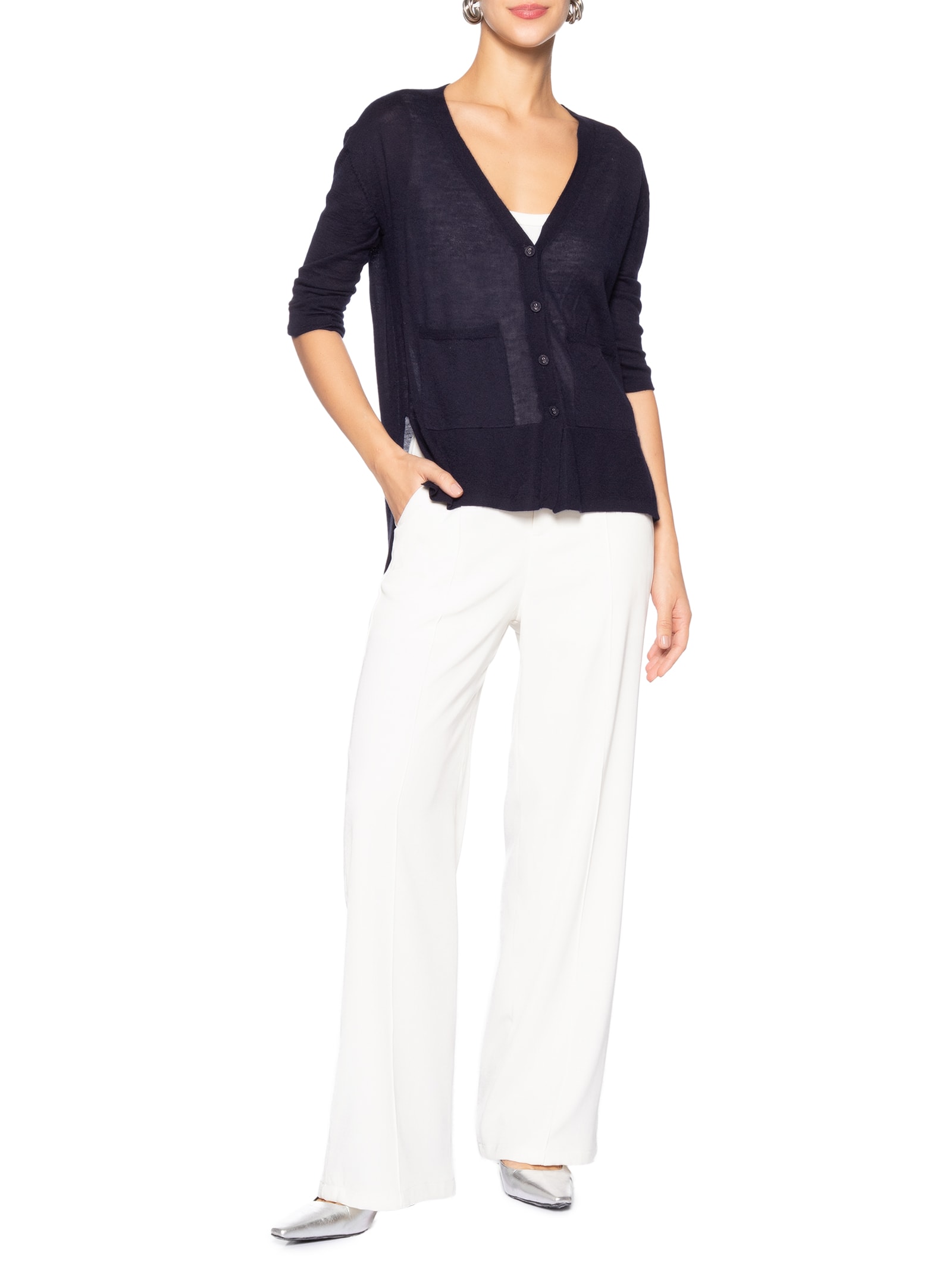 Cardigan Feminino Fenda Puro Cashmere Light Azul '2Essential