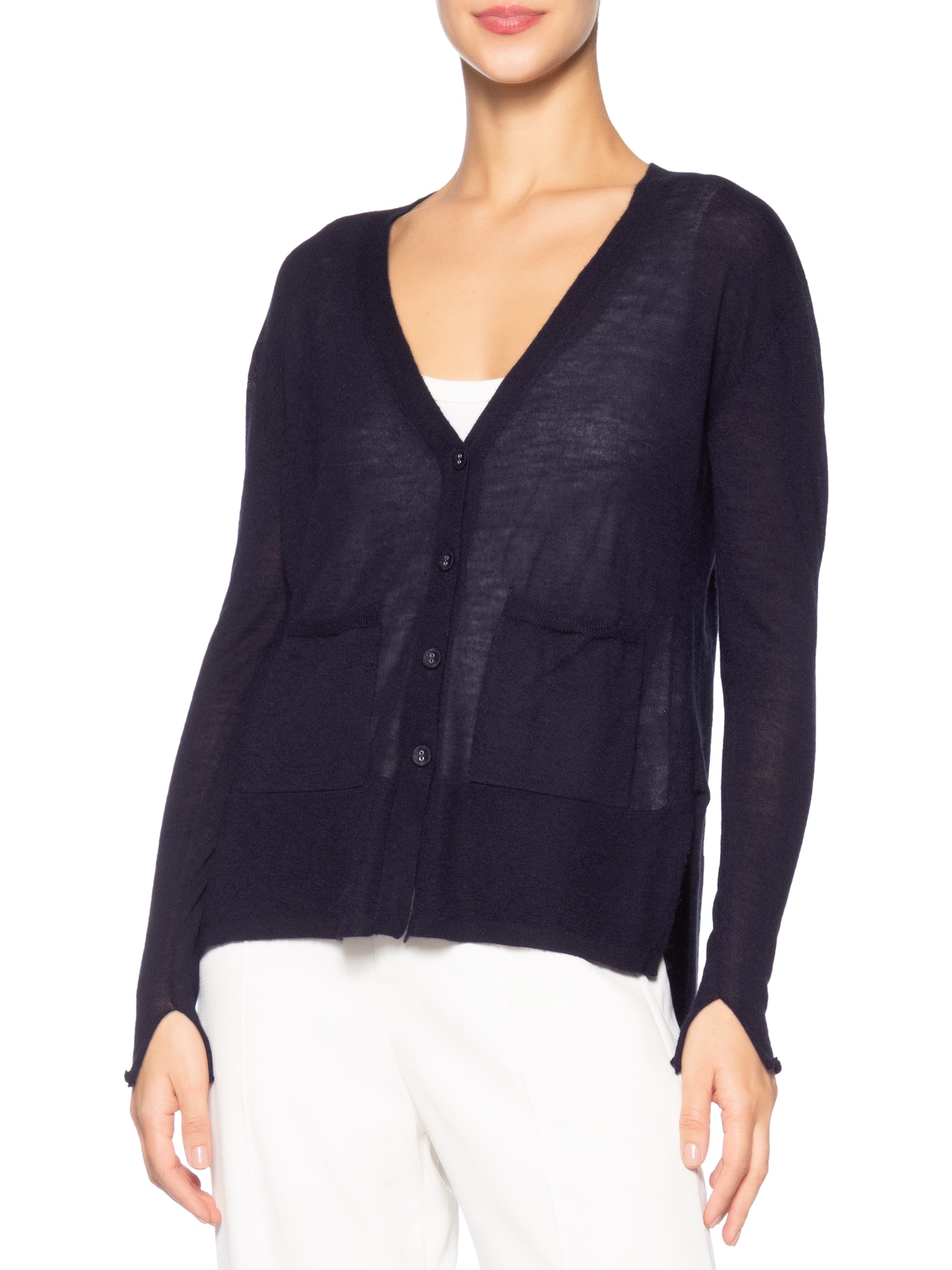 Cardigan Feminino Fenda Puro Cashmere Light Azul '2Essential