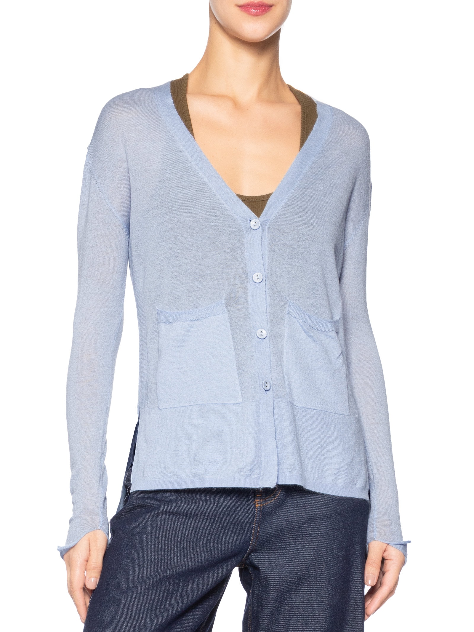 Cardigan Feminino Fenda Puro Cashmere Light Azul '2Essential