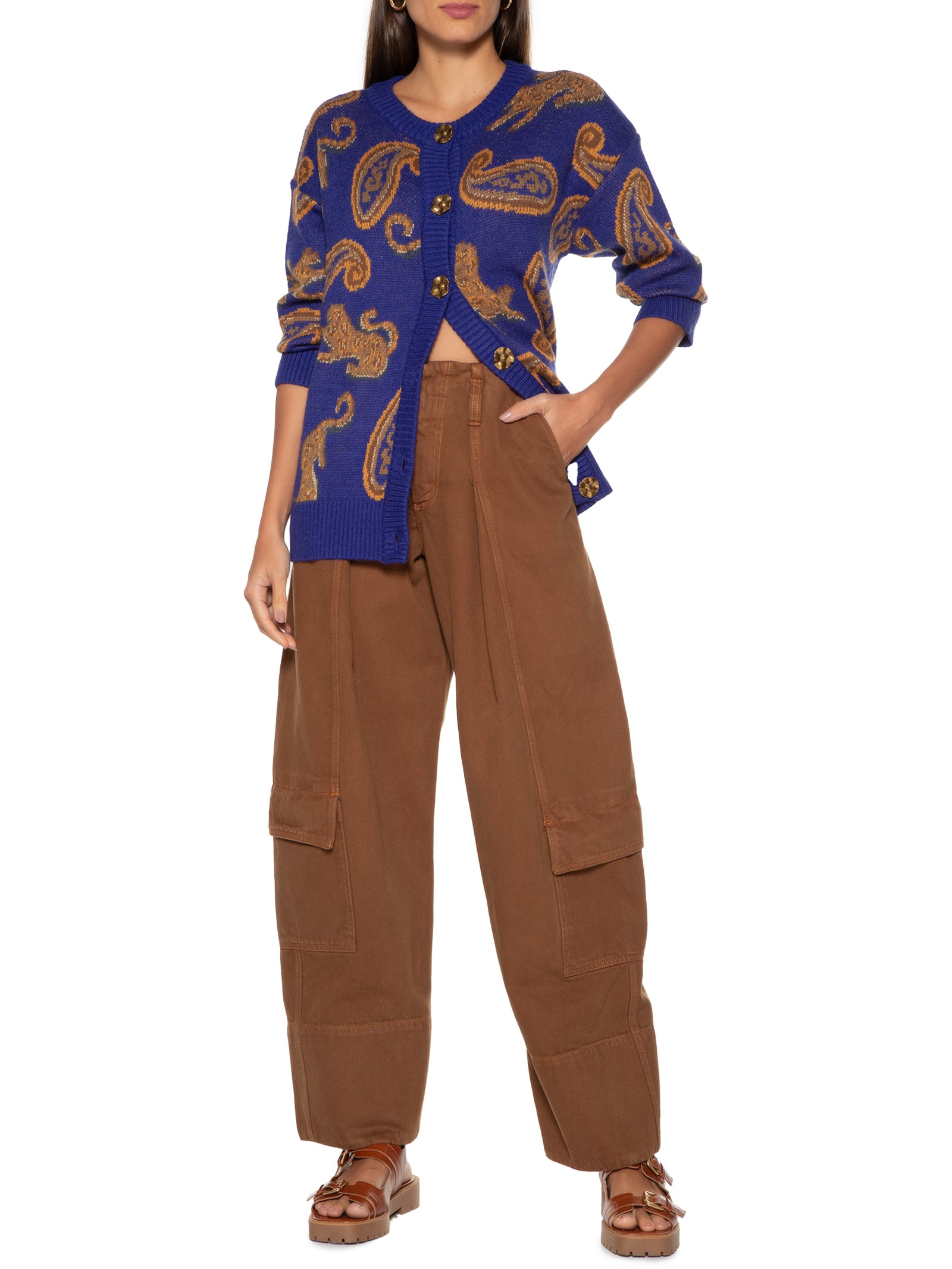 Farm - Cardigan Feminino Jacquard Onça de Ouro - Azul