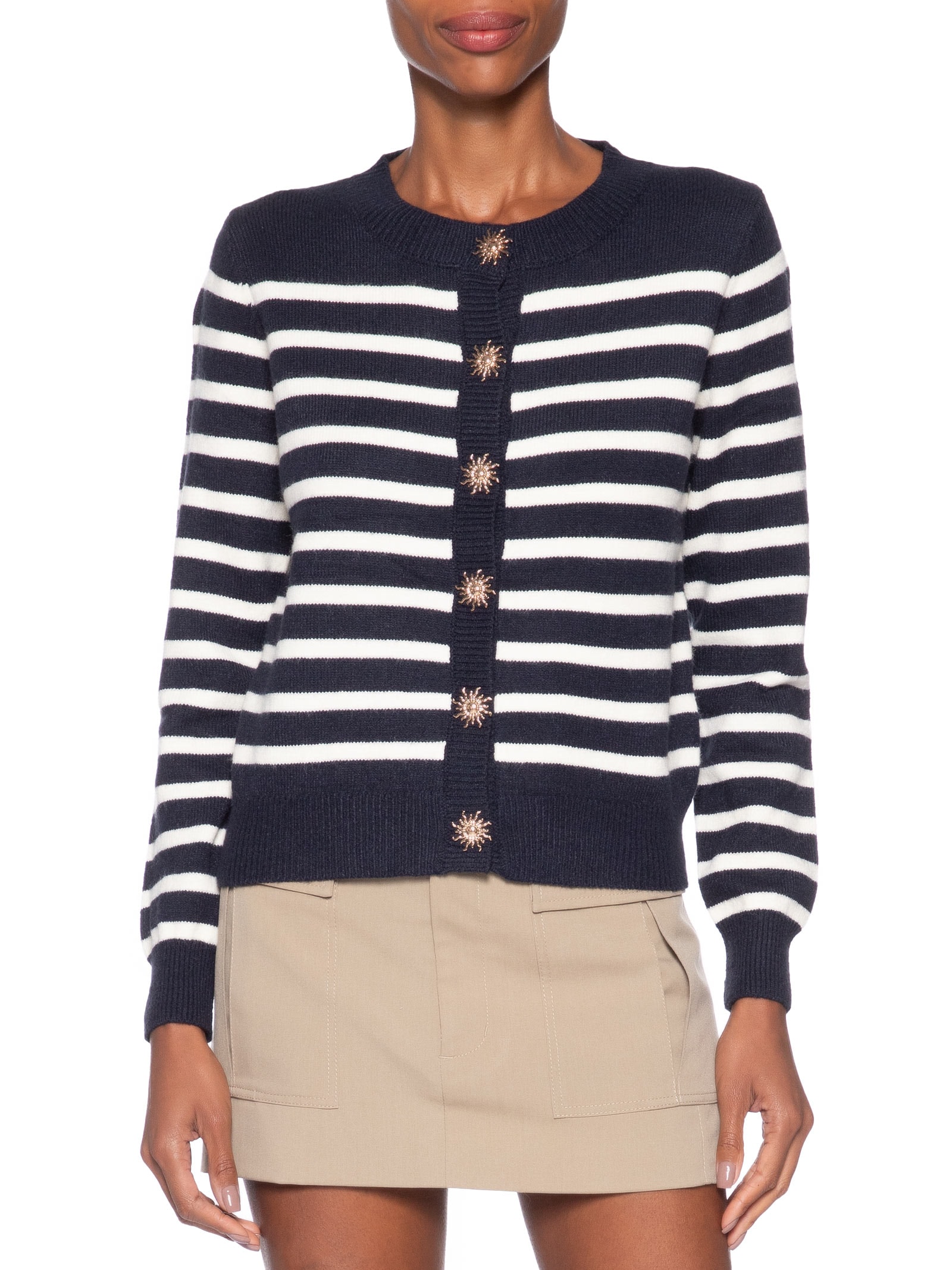 Cardigan Feminino Listrado Azul Market 33
