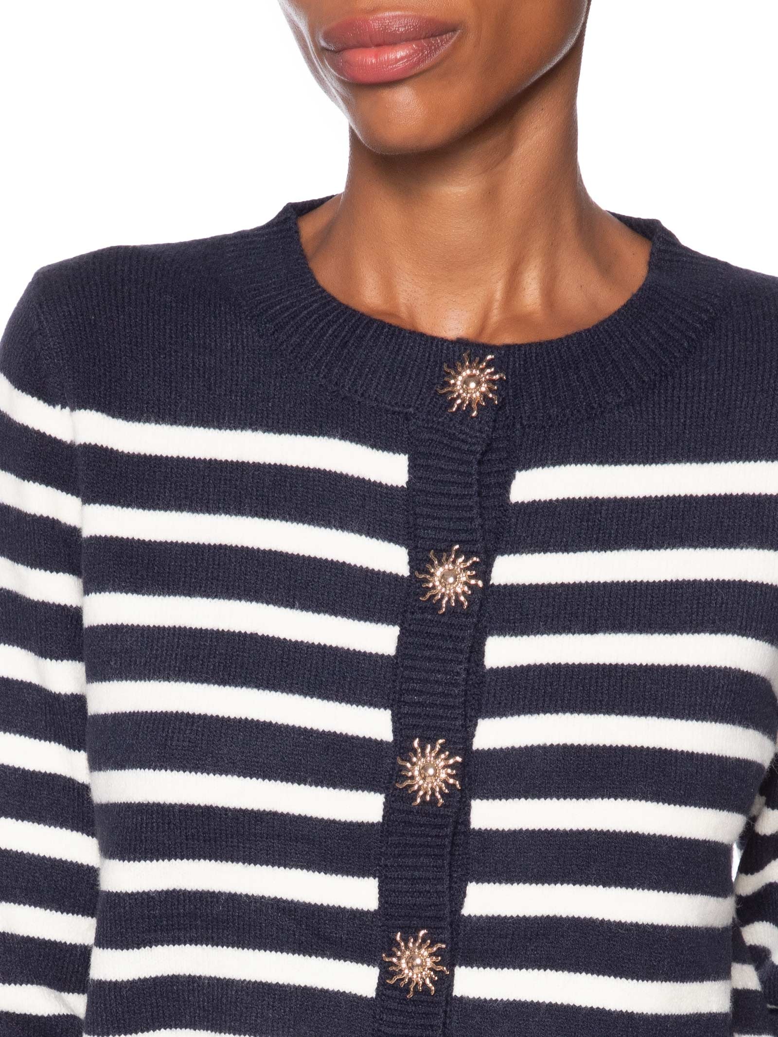 Cardigan Feminino Listrado Azul Market 33