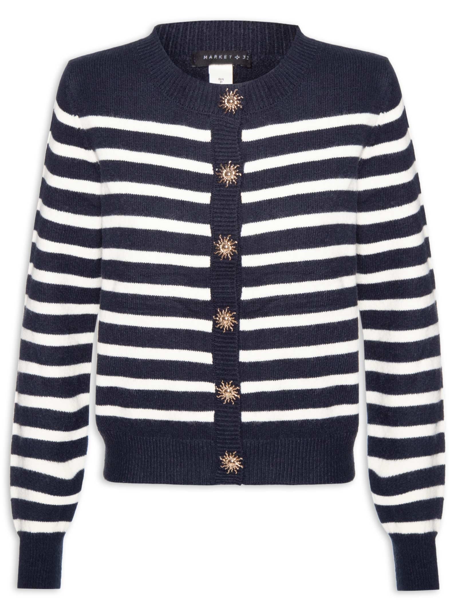 Cardigan Feminino Listrado Em Tricot  Azul Market 33