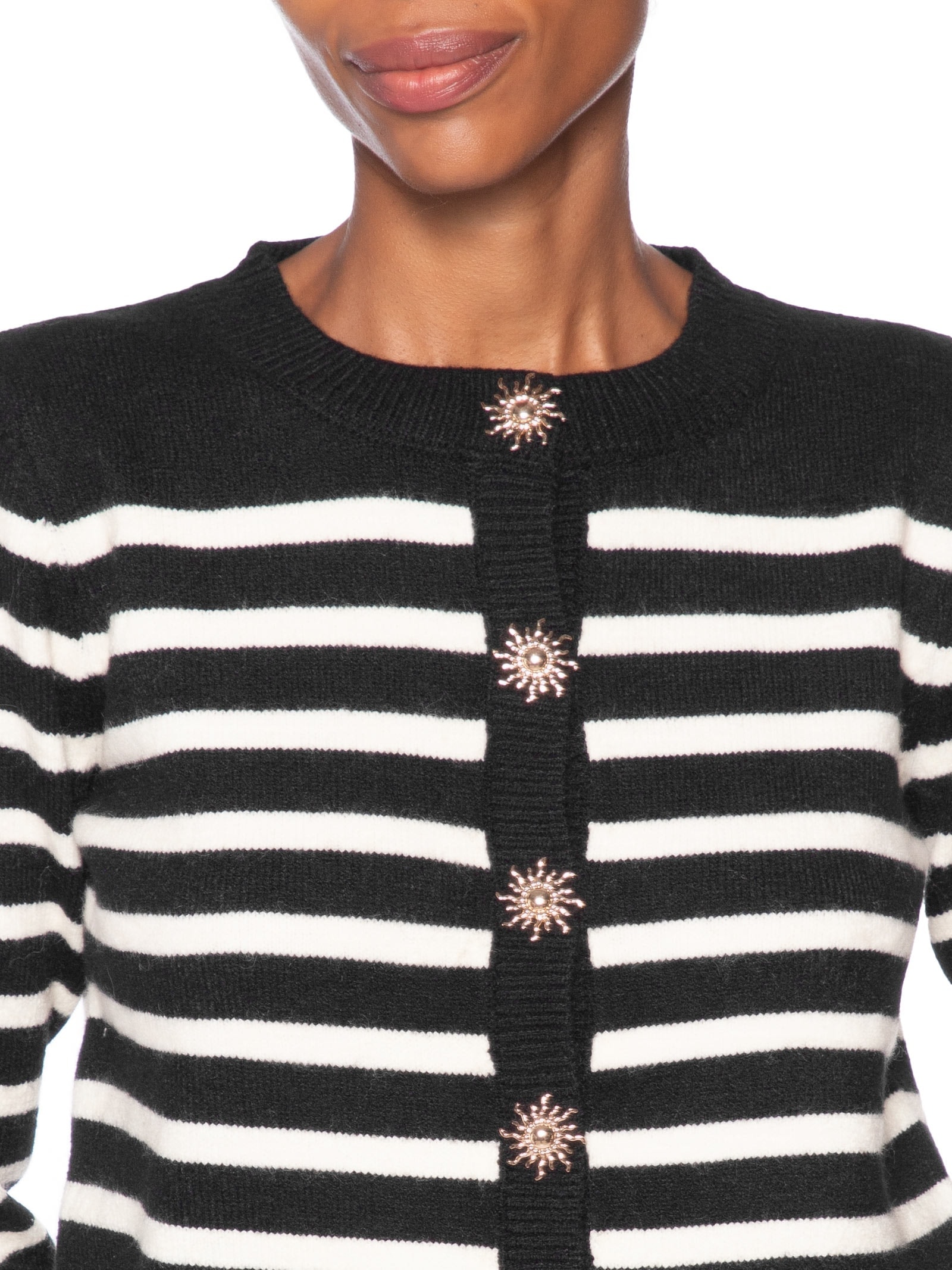 Cardigan Feminino Listrado Em Tricot  Preto Market 33