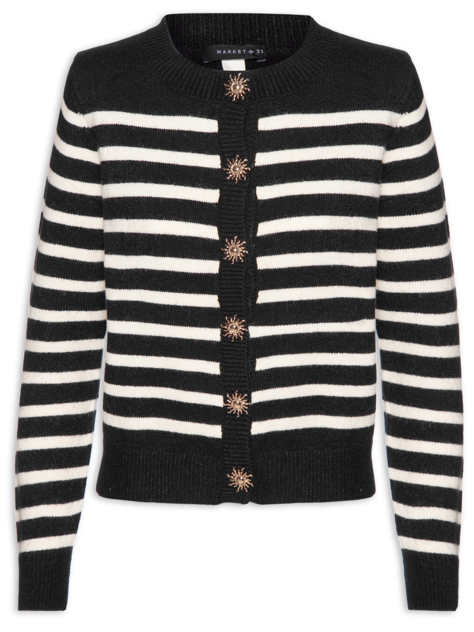 Cardigan Feminino Listrado Em Tricot  Preto Market 33