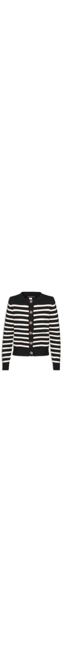 Cardigan Feminino Listrado Em Tricot - Preto