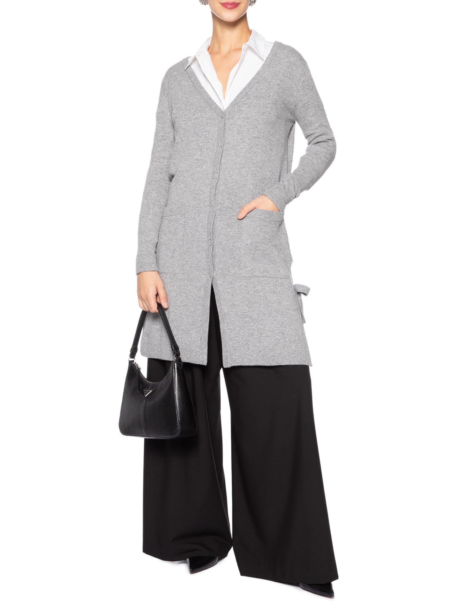 Cardigan Feminino Longo Puro Cashmere Cinza '2Essential