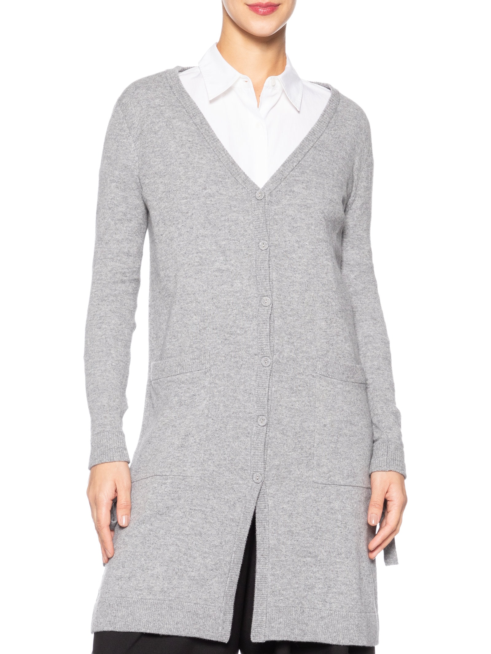 Cardigan Feminino Longo Puro Cashmere Cinza '2Essential
