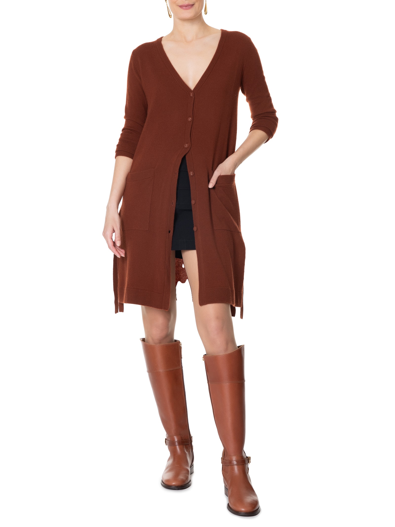 Cardigan Feminino Longo Puro Cashmere Terracota '2Essential