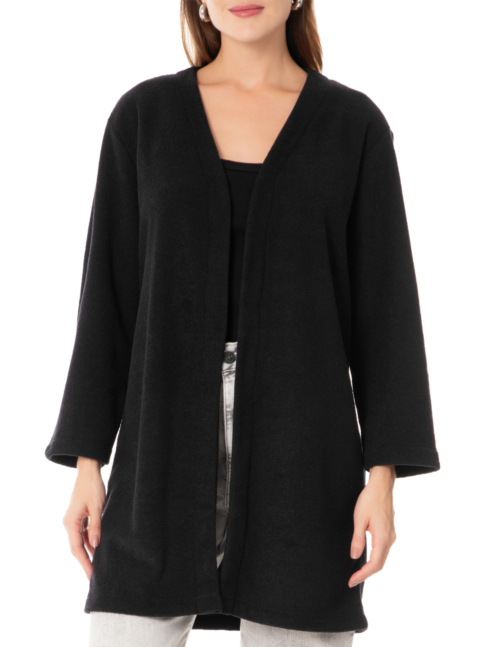 Cardigan Feminino Malha Boucle Preto Cantão