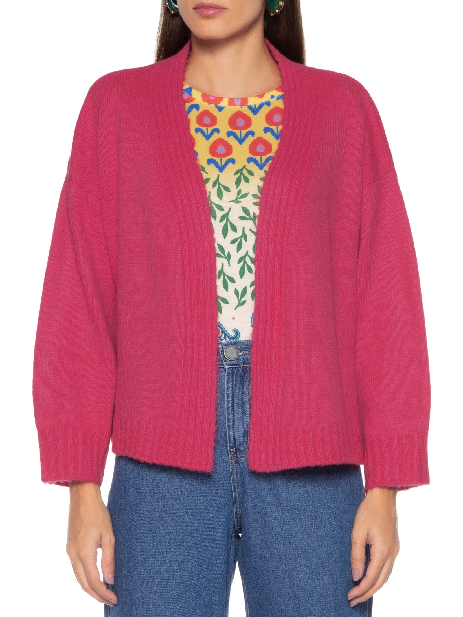 Cardigan Feminino Manga Bufante Rosa Cantão