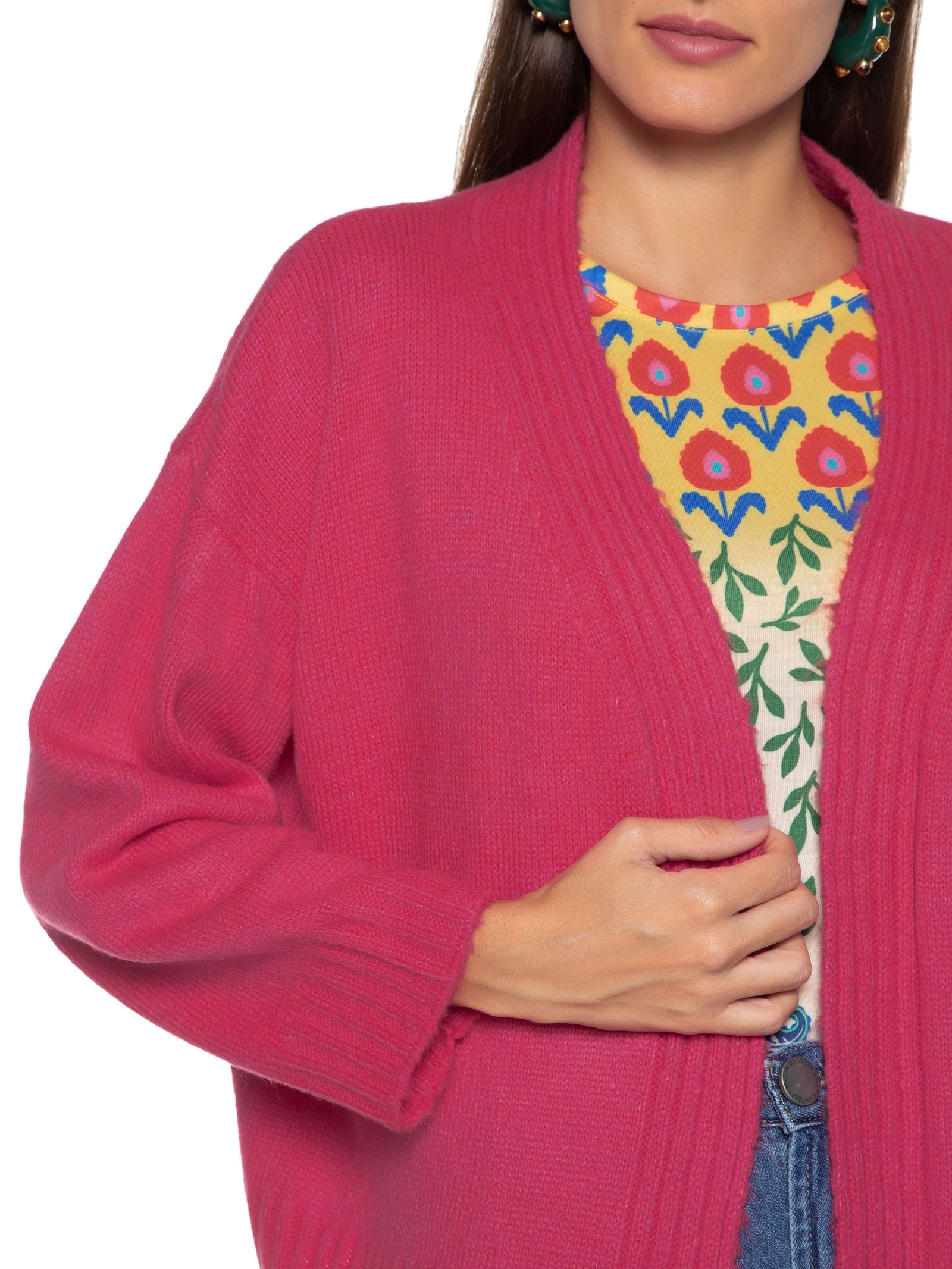 Cardigan Feminino Manga Bufante Rosa Cantão