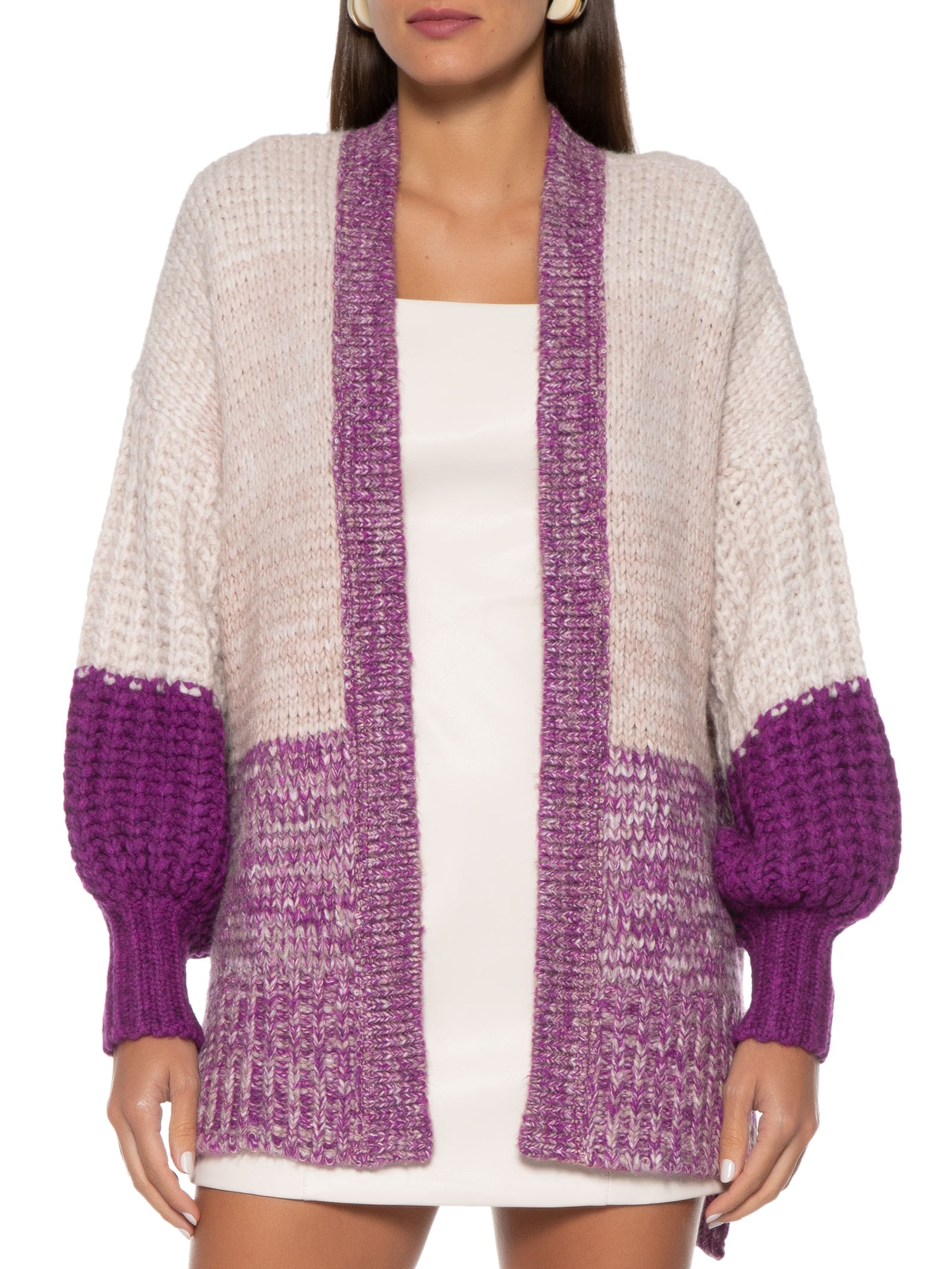 Animale - Cardigan Feminino Oversized Tricot Pesado - Roxo