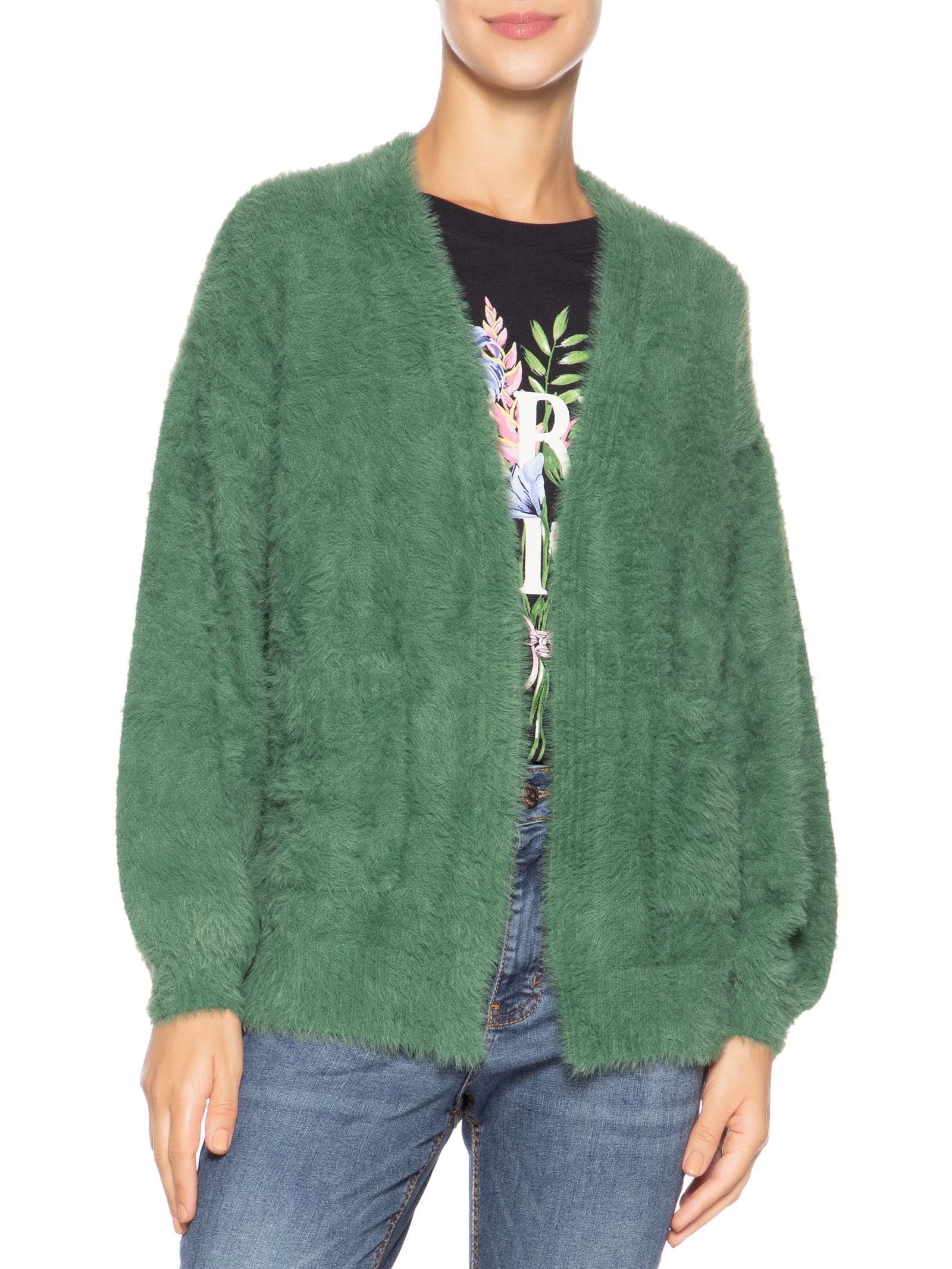 Cardigan Feminino Pelinho Com Bolso Verde Farm