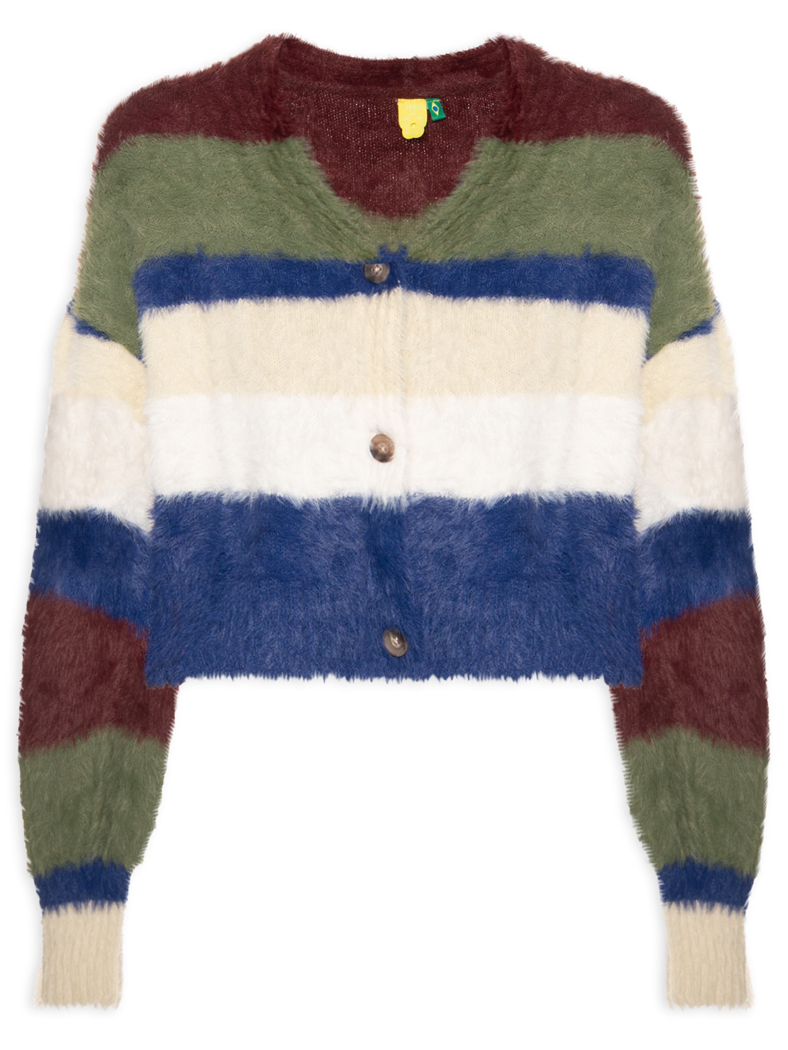 Cardigan Feminino Pelinho Tricot Listras Verde Farm
