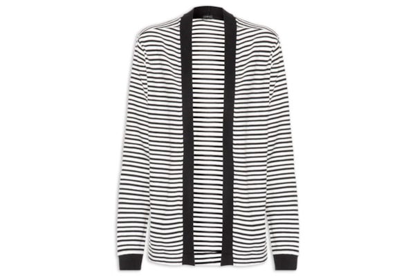 Cardigan Feminino Piquet Listras - Preto
