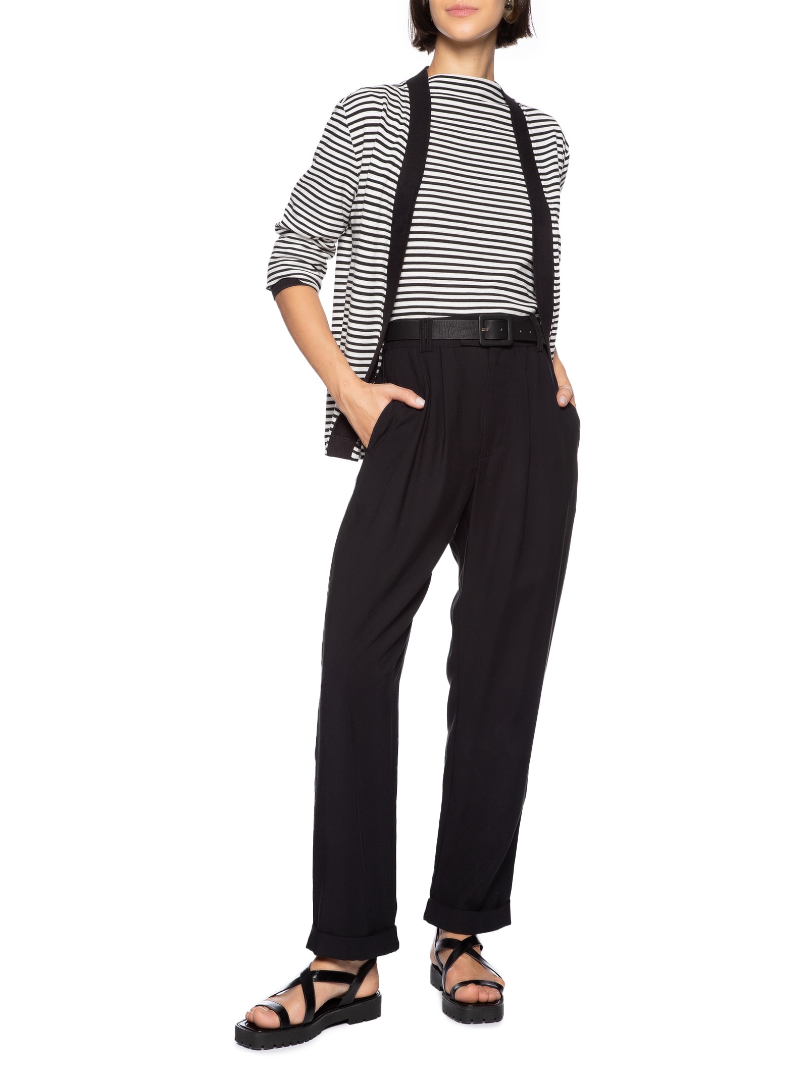 Cardigan Feminino Piquet Listras Preto Cantão