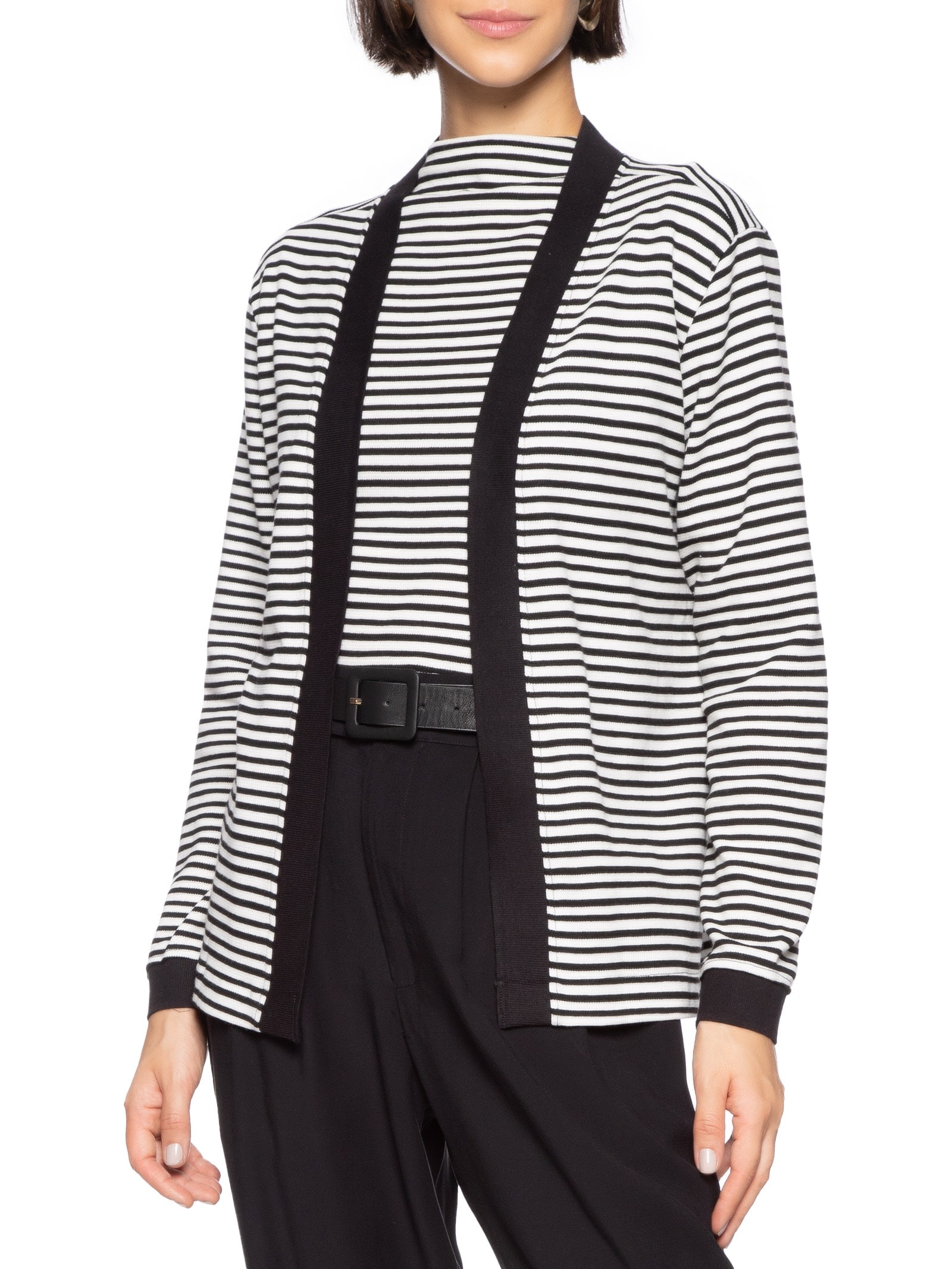 Cardigan Feminino Piquet Listras Preto Cantão