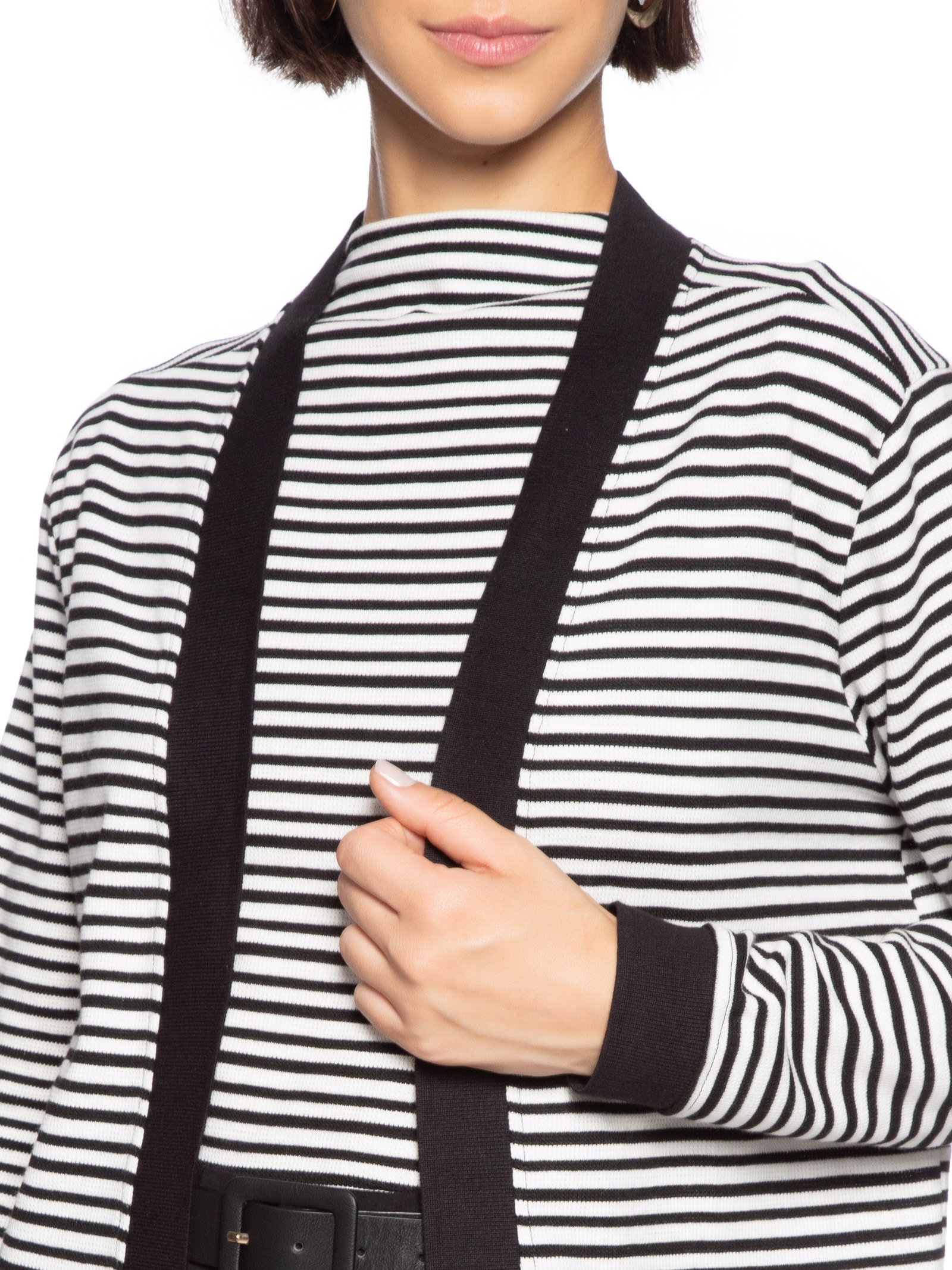 Cardigan Feminino Piquet Listras Preto Cantão