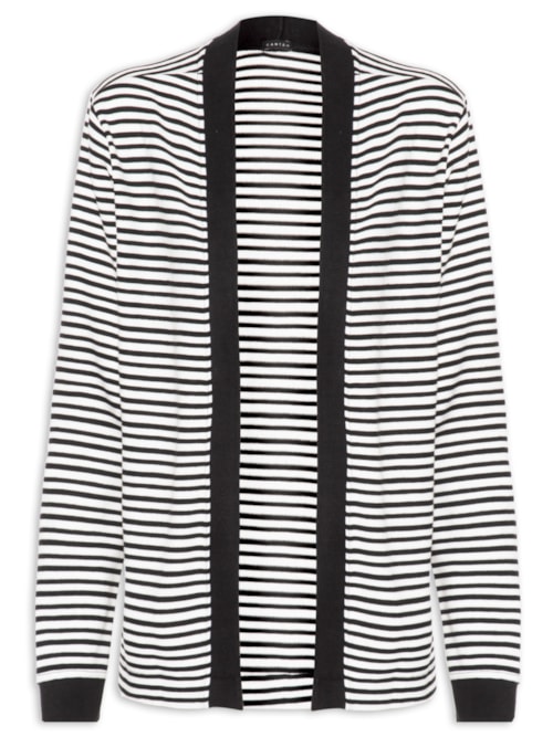 Cardigan Feminino Piquet Listras – Preto
