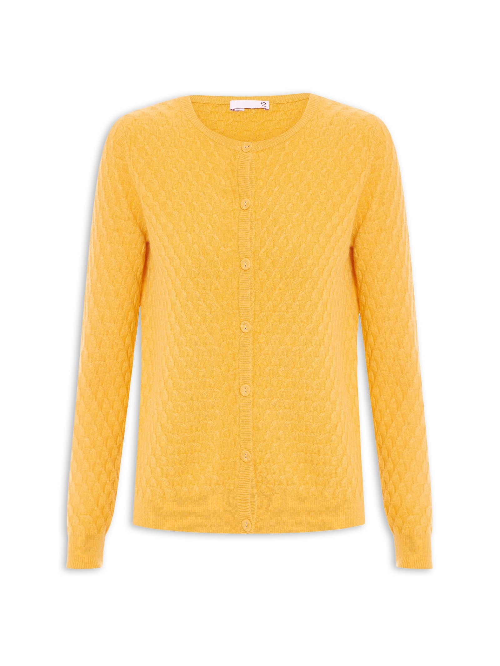 Cardigan Feminino Puro Cashmere Tranças Com Botões Amarelo '2Essential