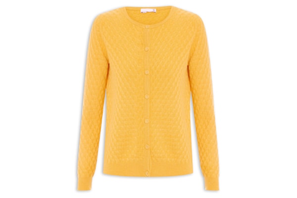 Cardigan Feminino Puro Cashmere Tranças Com Botões - Amarelo