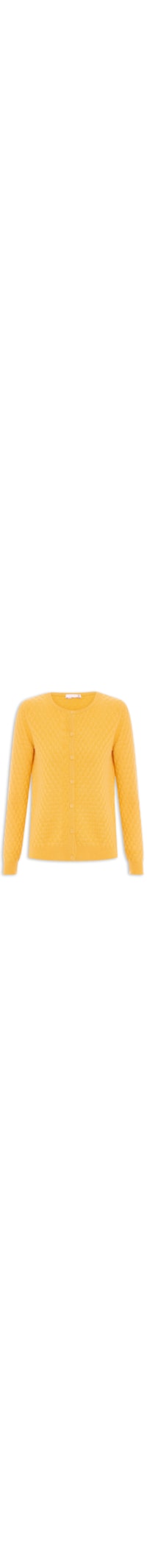 Cardigan Feminino Puro Cashmere Tranças Com Botões - Amarelo