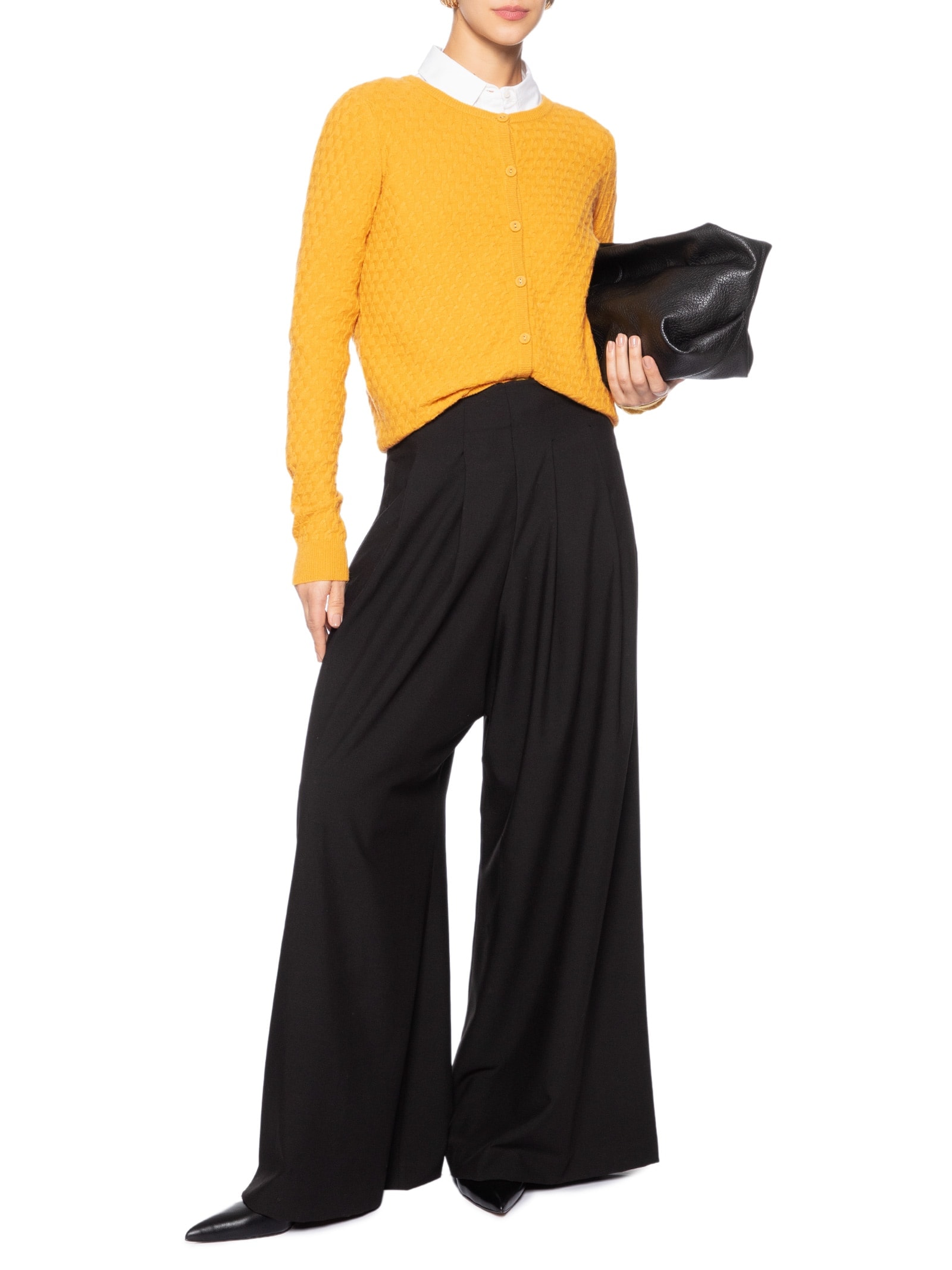 Cardigan Feminino Puro Cashmere Tranças Com Botões Amarelo '2Essential