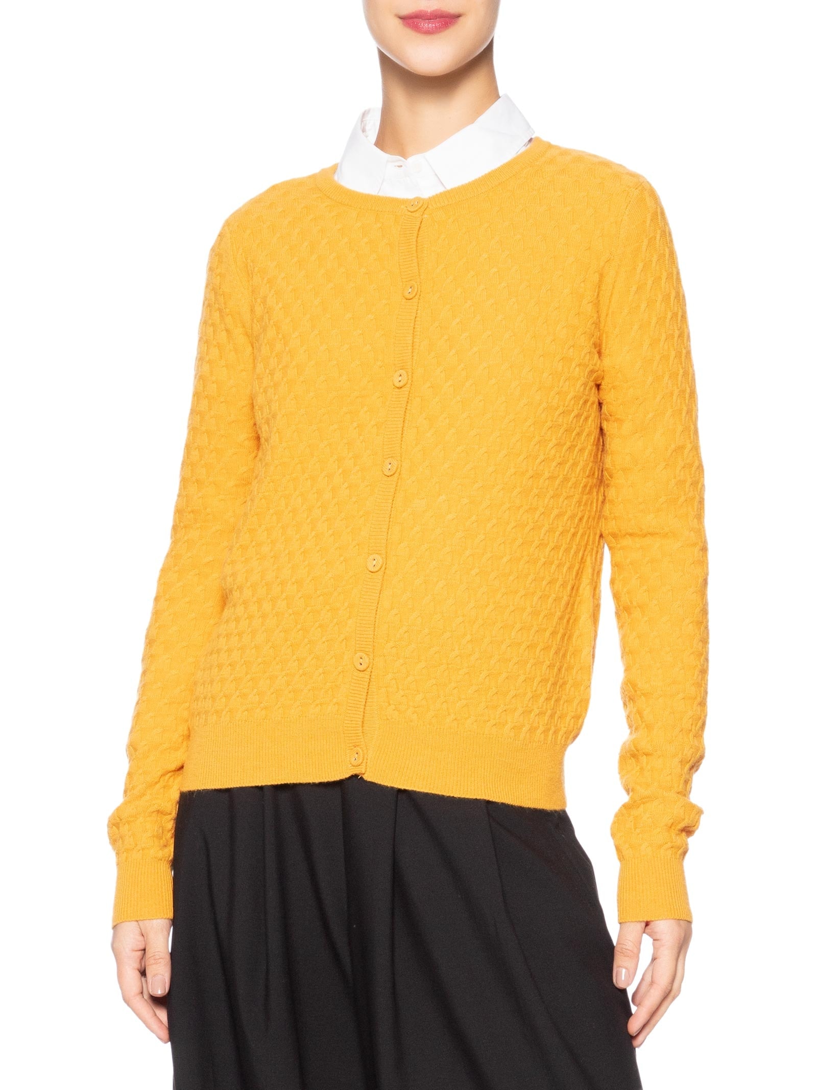 Cardigan Feminino Puro Cashmere Tranças Com Botões Amarelo '2Essential