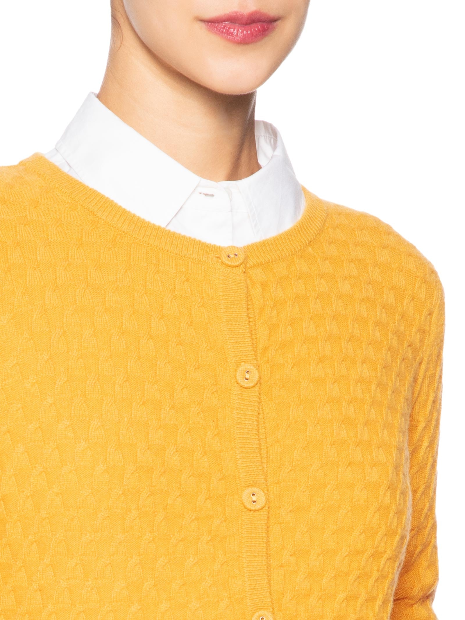 Cardigan Feminino Puro Cashmere Tranças Com Botões Amarelo '2Essential