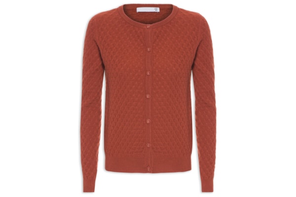 Cardigan Feminino Puro Cashmere Tranças Com Botões - Marrom