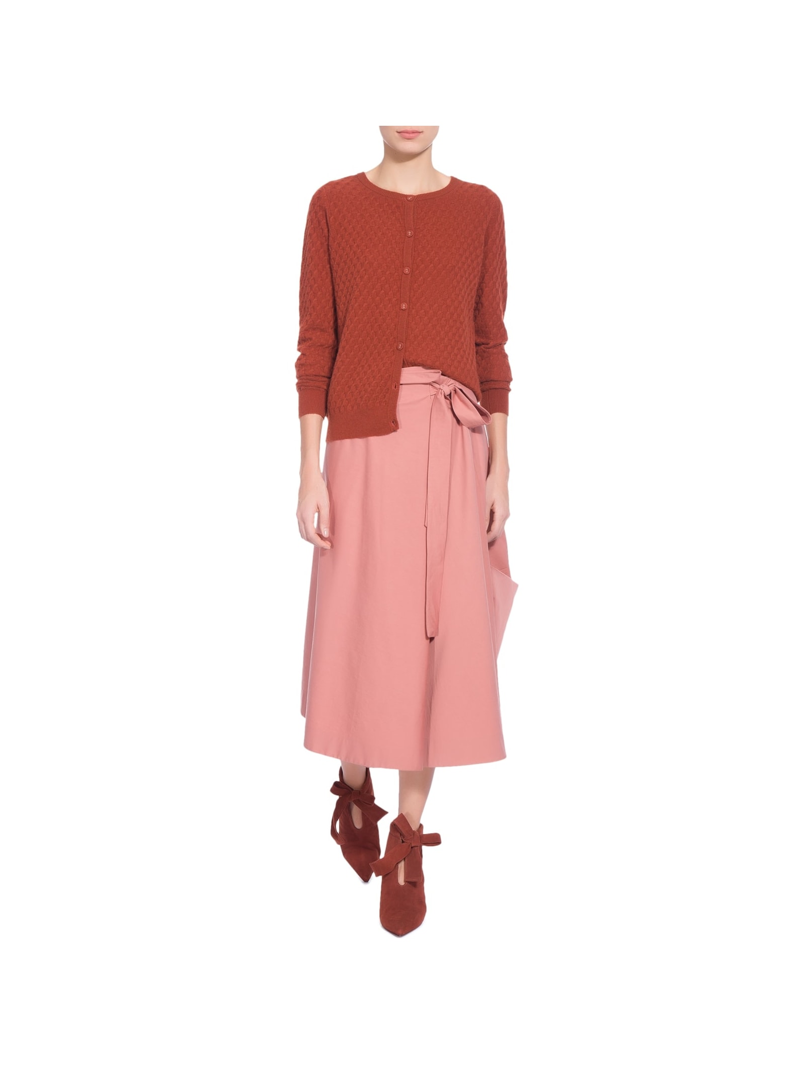 Cardigan Feminino Puro Cashmere Tranças Com Botões Marrom '2Essential