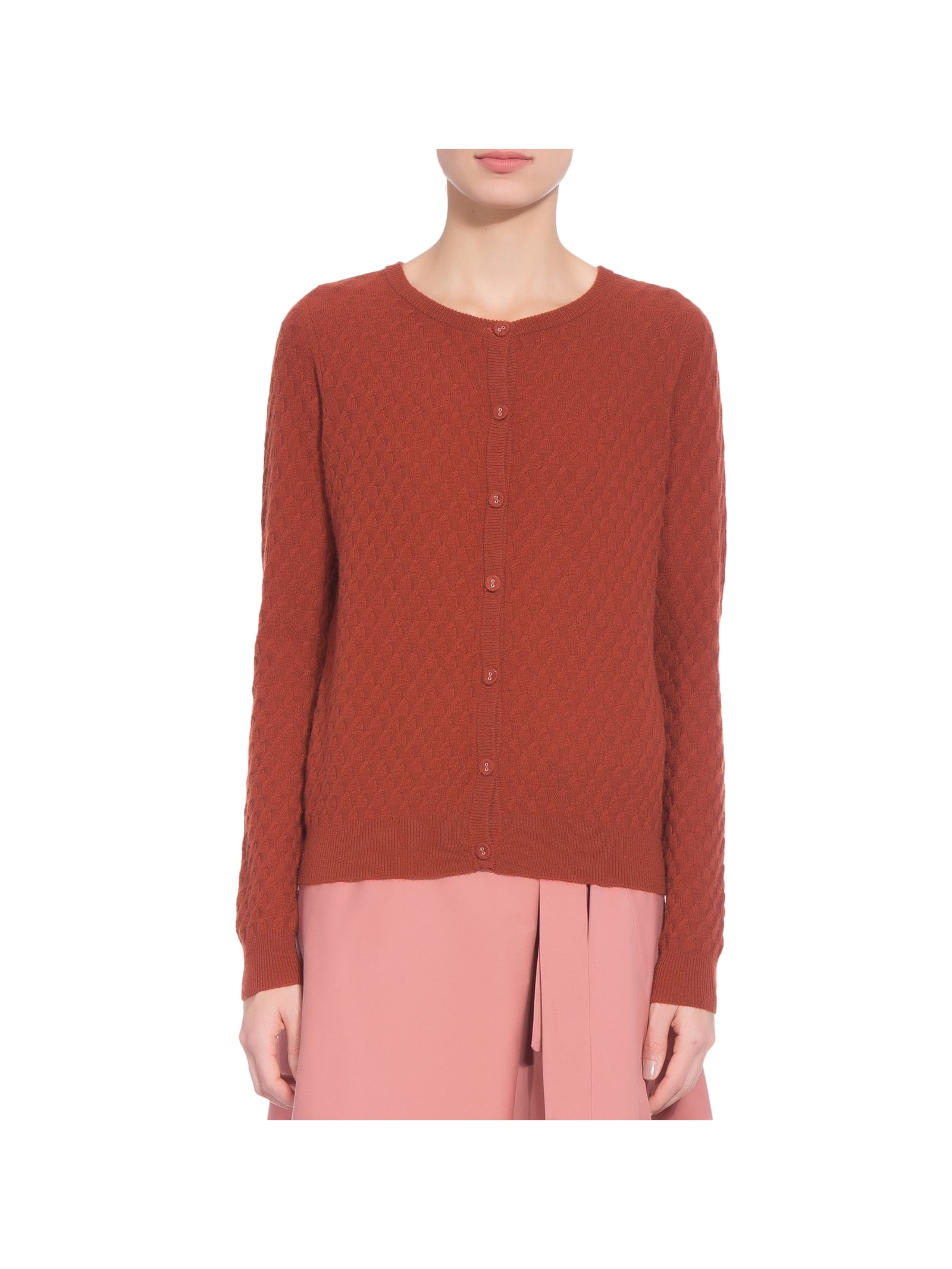 Cardigan Feminino Puro Cashmere Tranças Com Botões Marrom '2Essential