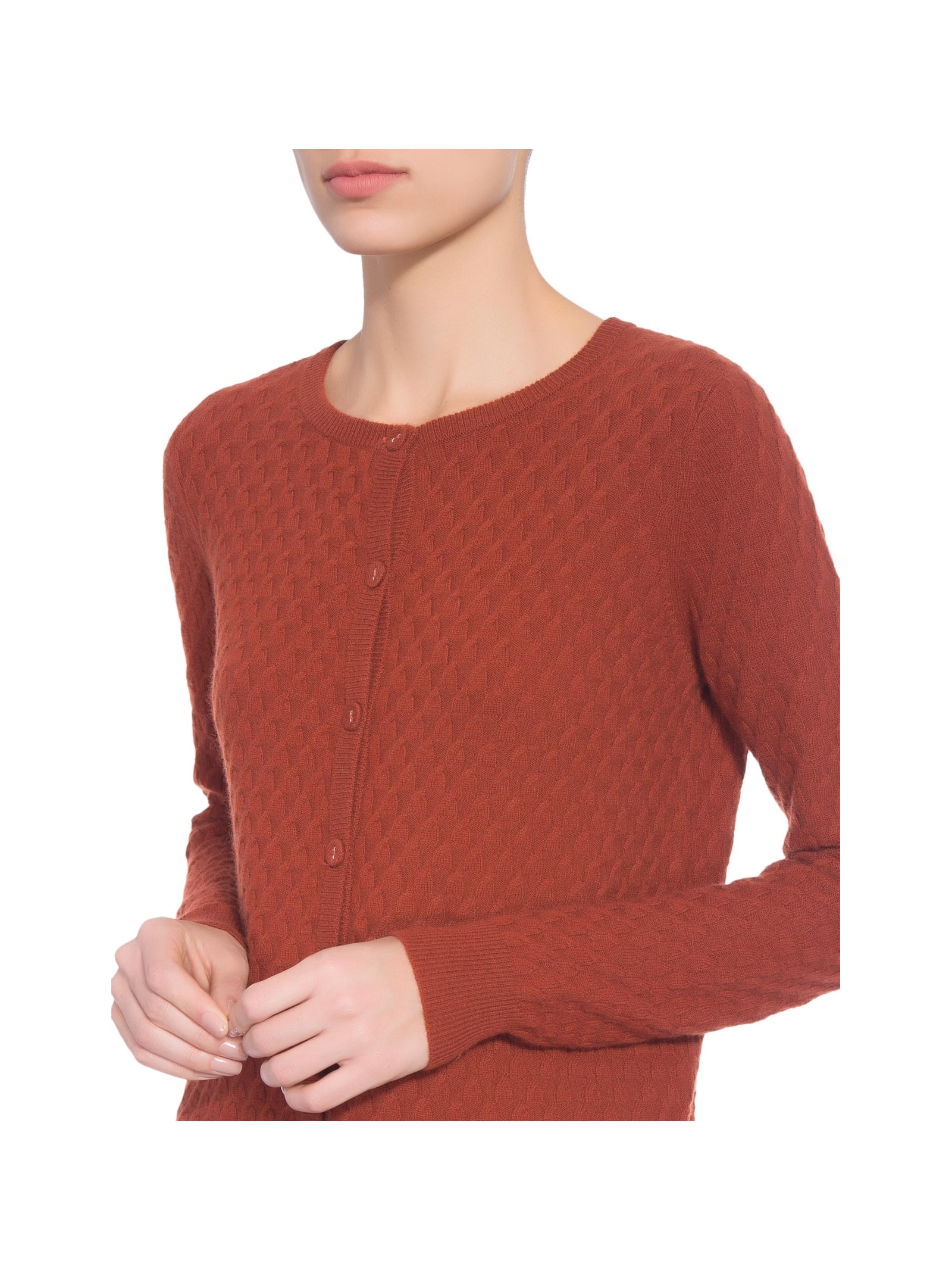 Cardigan Feminino Puro Cashmere Tranças Com Botões Marrom '2Essential