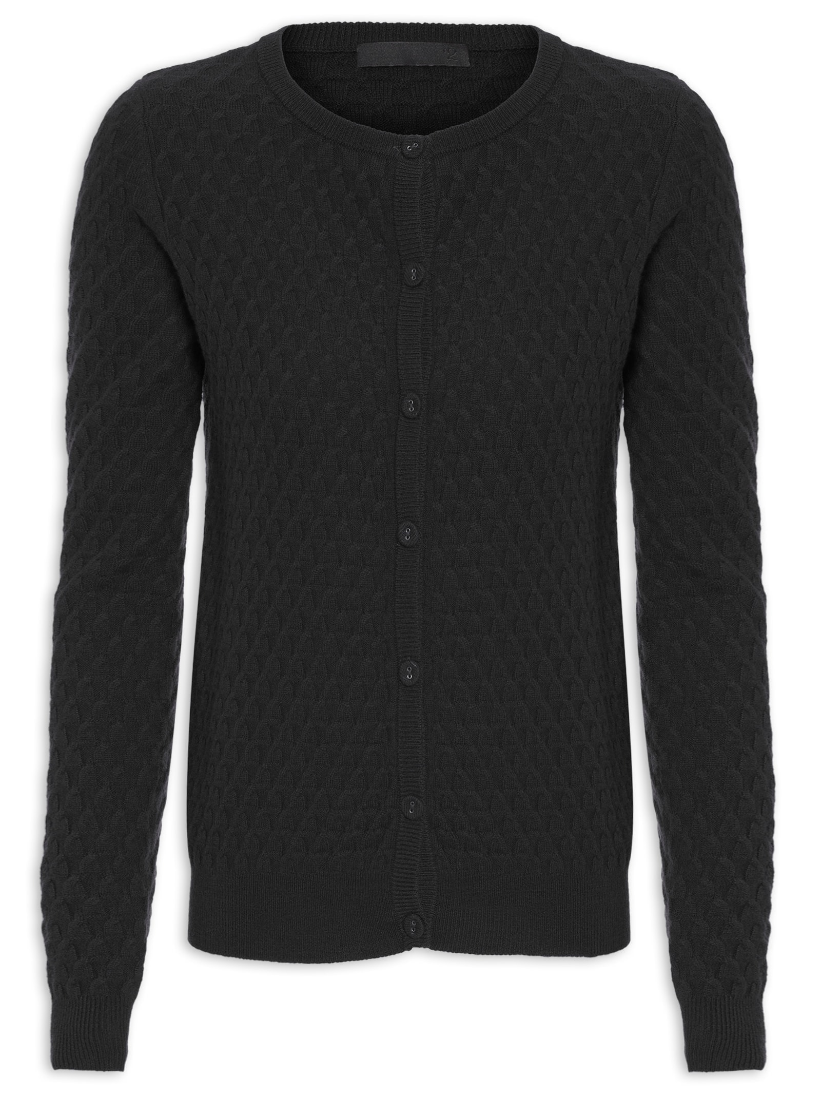 Cardigan Feminino Puro Cashmere Tranças Com Botões Preto '2Essential