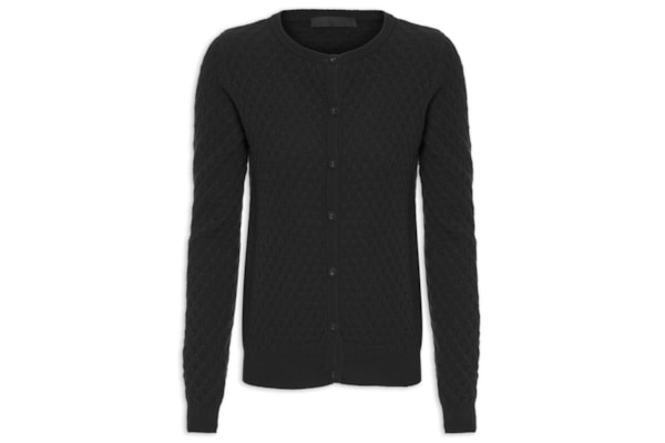 Cardigan Feminino Puro Cashmere Tranças Com Botões - Preto