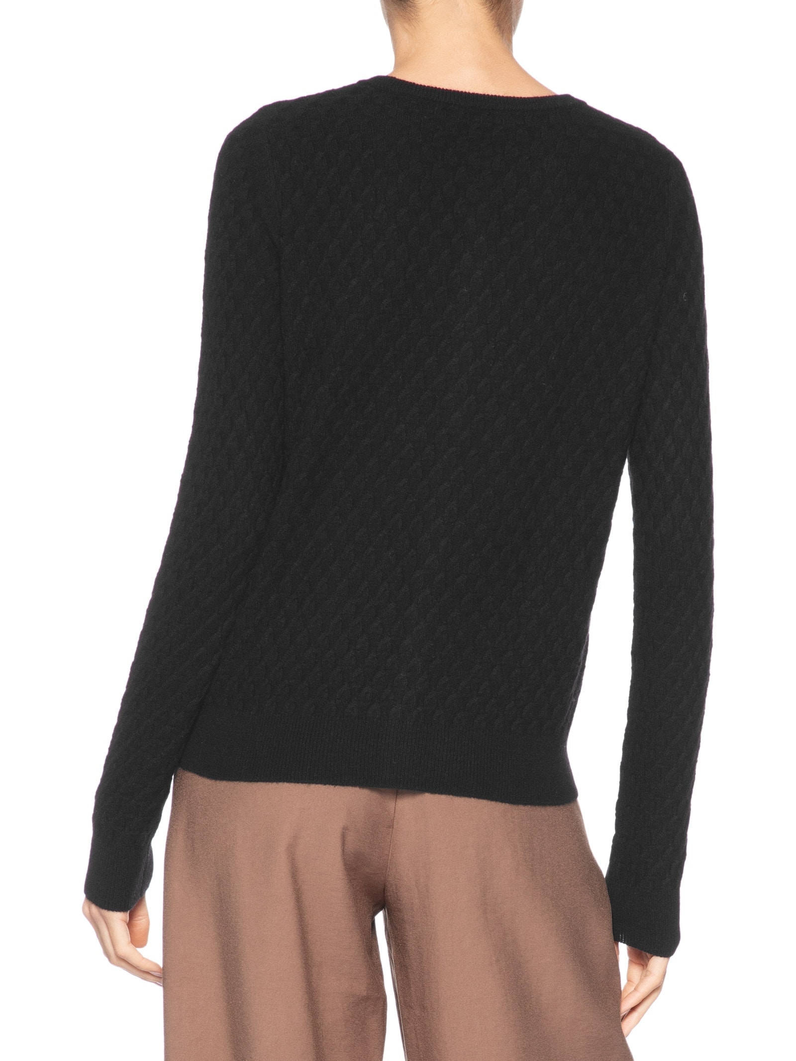 Cardigan Feminino Puro Cashmere Tranças Com Botões Preto '2Essential