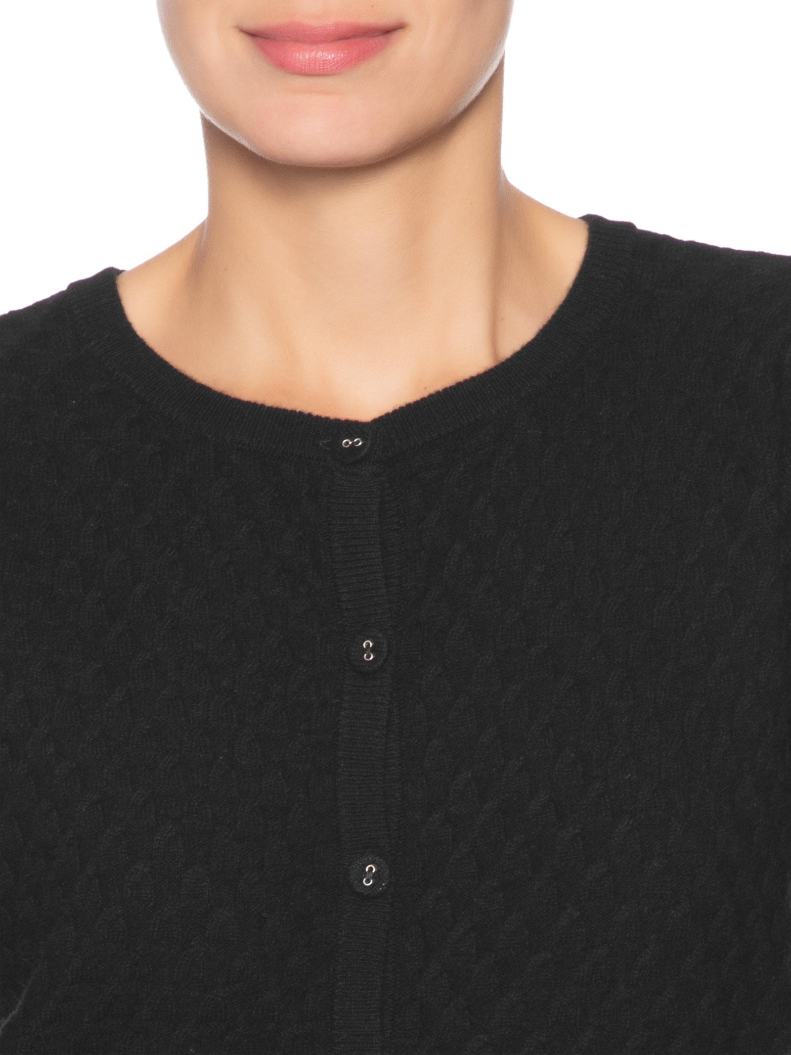 Cardigan Feminino Puro Cashmere Tranças Com Botões Preto '2Essential