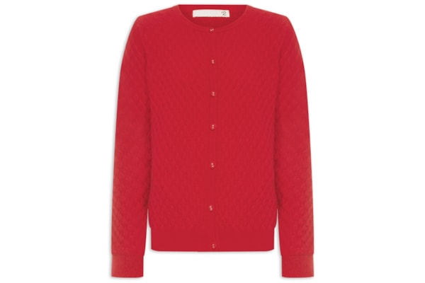 Cardigan Feminino Puro Cashmere Tranças Com Botões - Vermelho