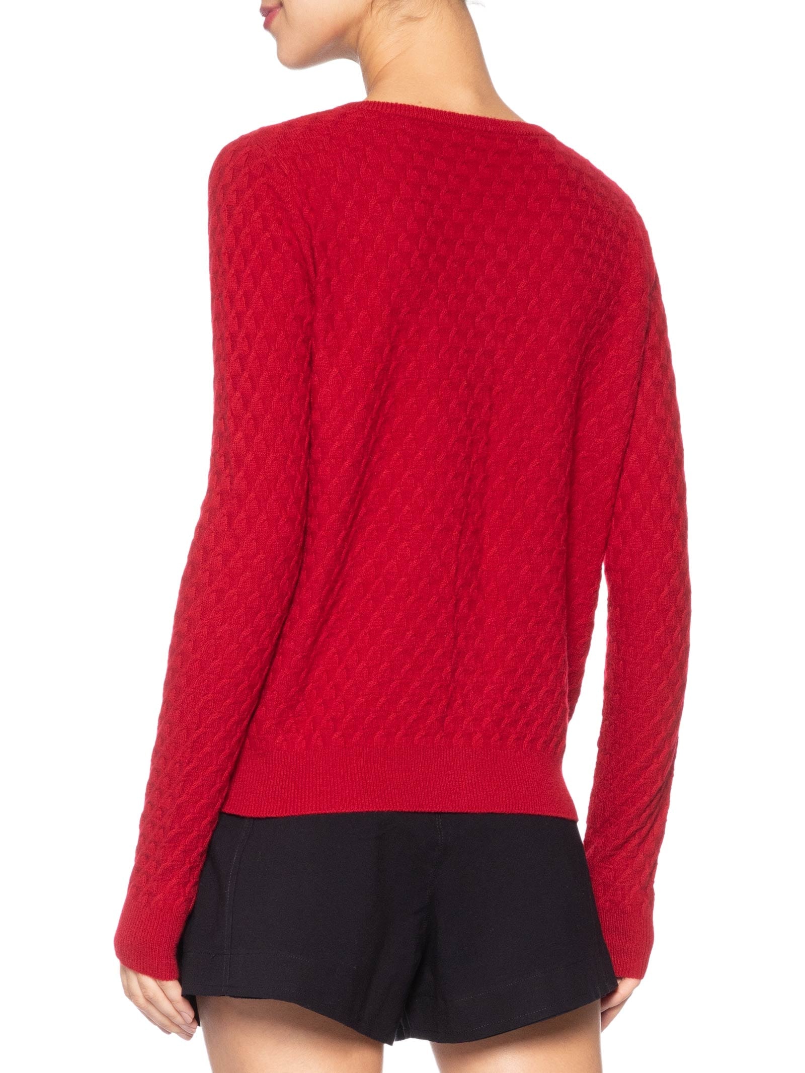Cardigan Feminino Puro Cashmere Tranças Com Botões Vermelho '2Essential