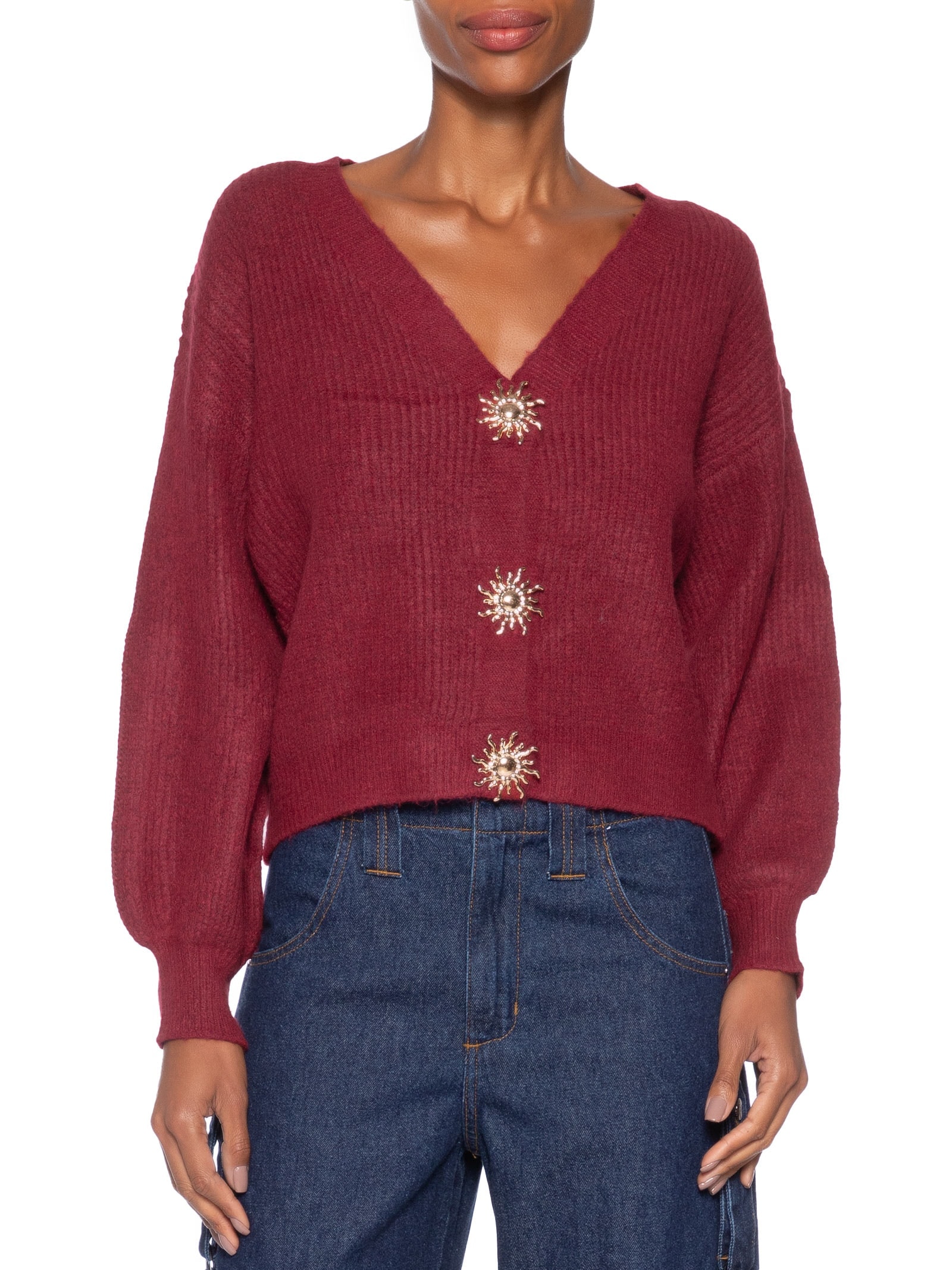 Cardigan Feminino Solar Em Tricot  – Vermelho Market 33