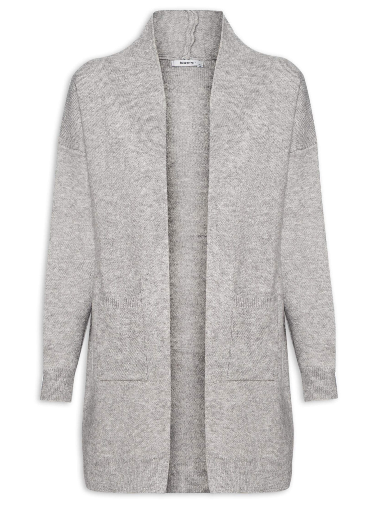 Cardigan Feminino Tricot Alongado Com Bolsos - Basiq - Cinza