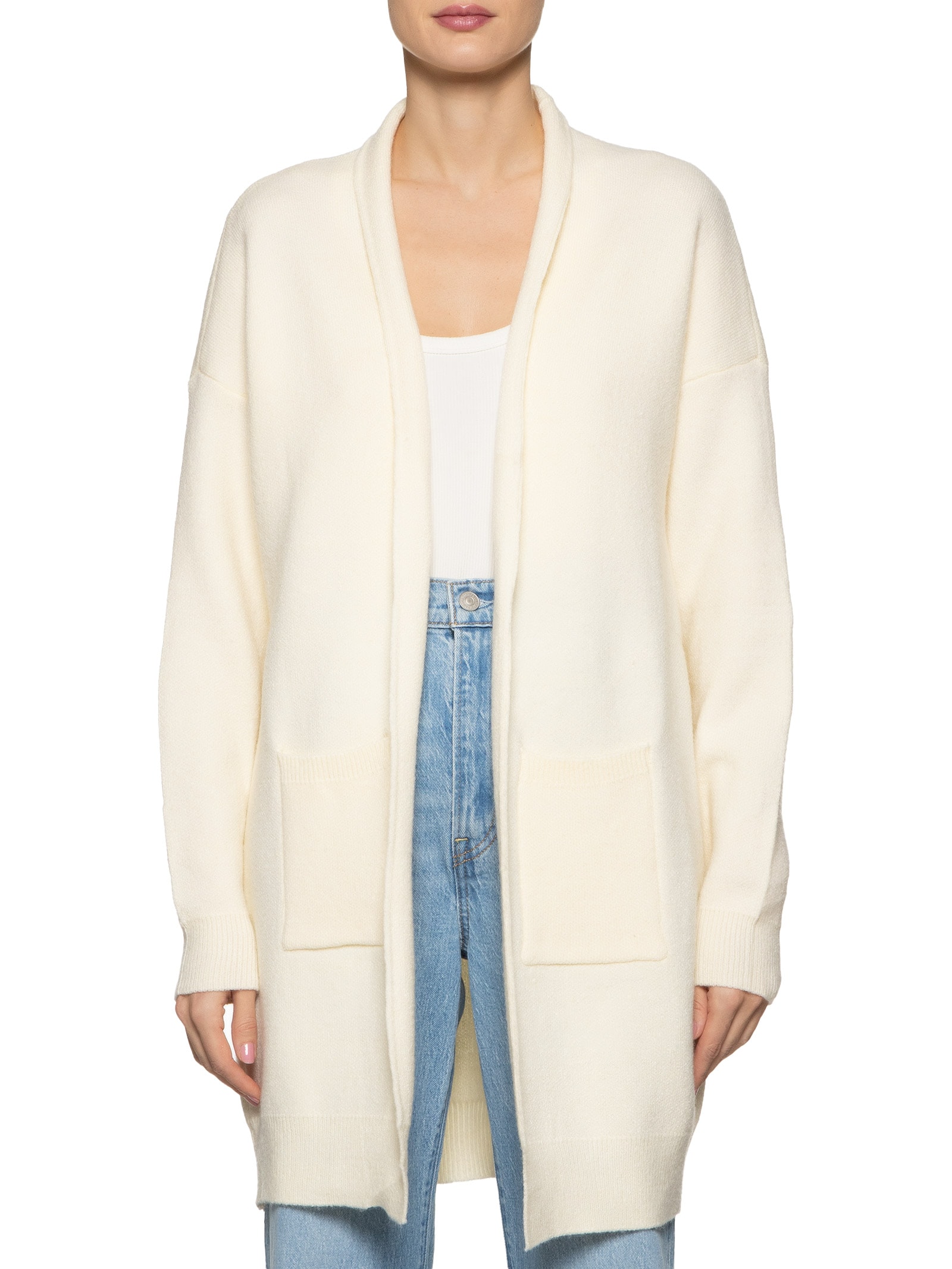 Cardigan Feminino Tricot Alongado Com Bolsos - Basiq - Off White