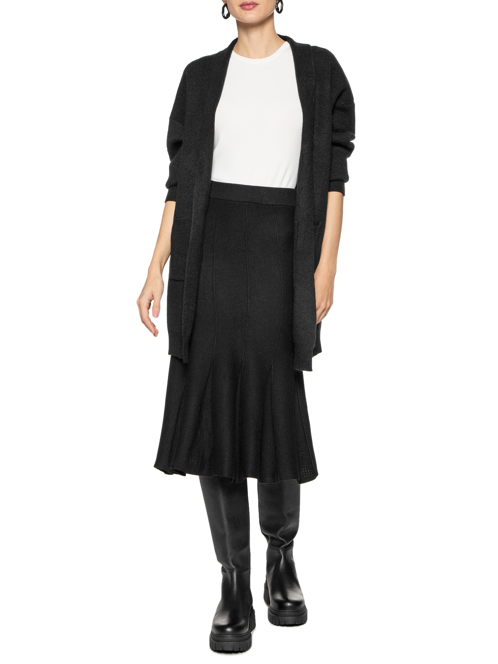 Cardigan Feminino Tricot Alongado Com Bolsos - Basiq - Preto