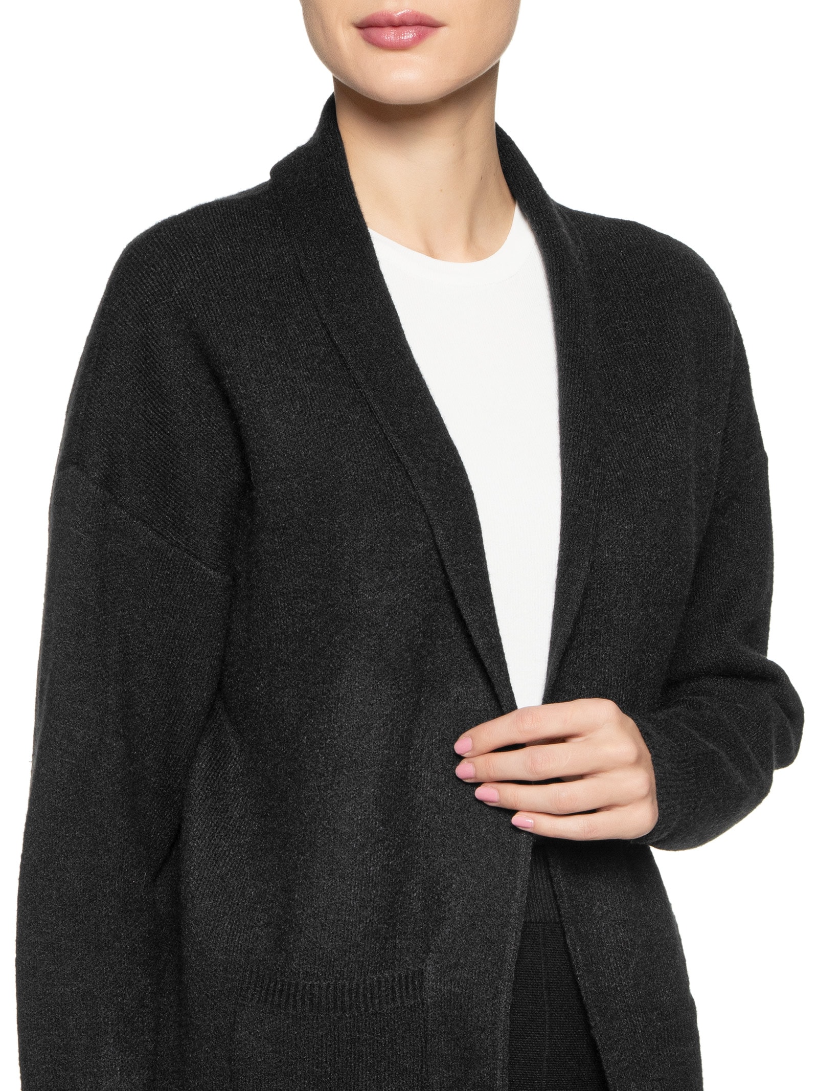 Cardigan Feminino Tricot Alongado Com Bolsos - Basiq - Preto