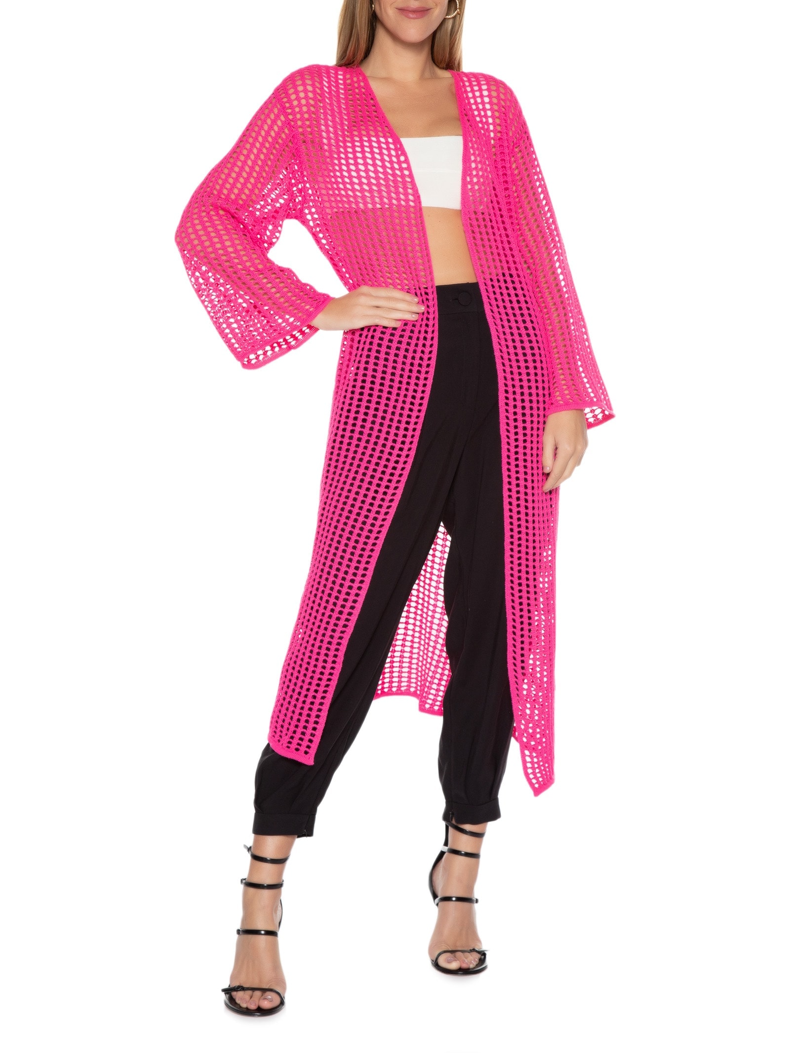 Cardigan Feminino Tricot Alongado Rosa Lança Perfume