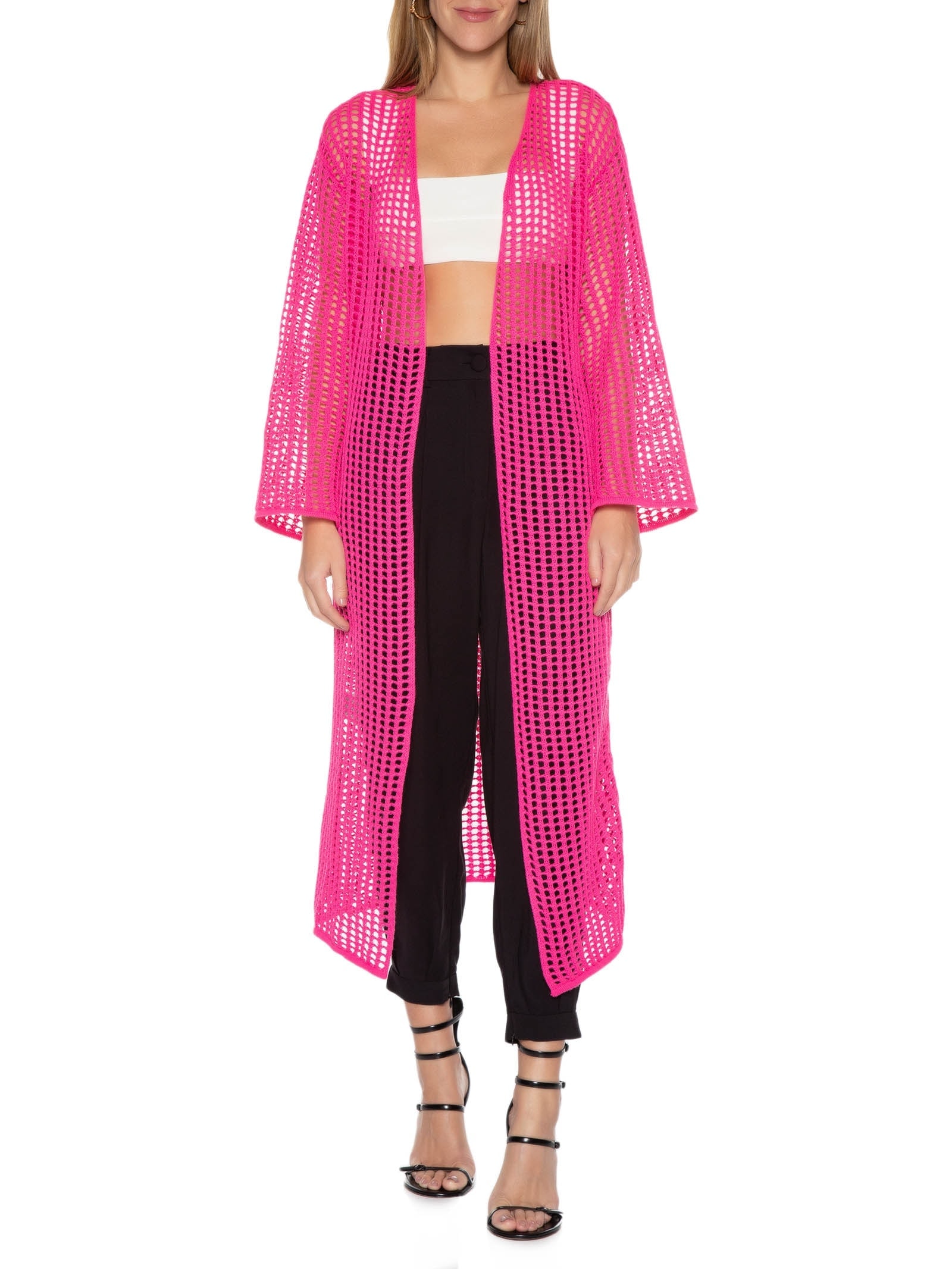 Cardigan Feminino Tricot Alongado Rosa Lança Perfume