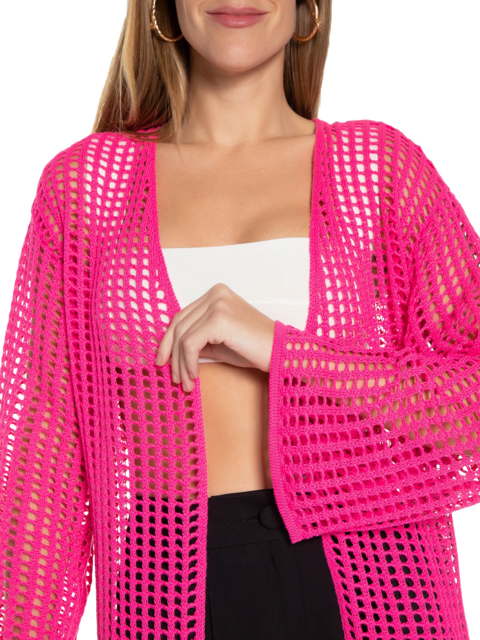 Cardigan Feminino Tricot Alongado Rosa Lança Perfume