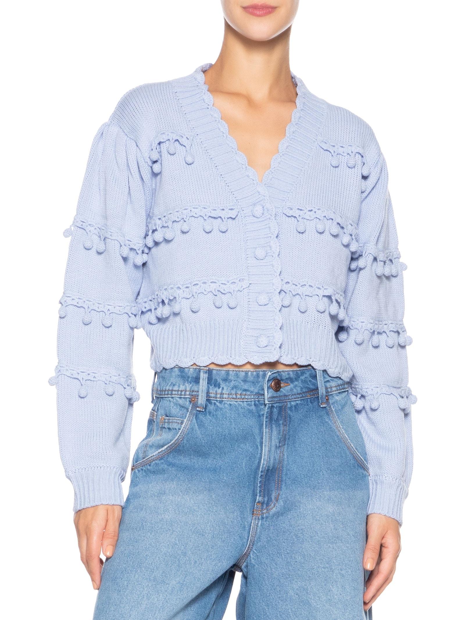 Cardigan Feminino Tricot Artesanal - Azul - Farm