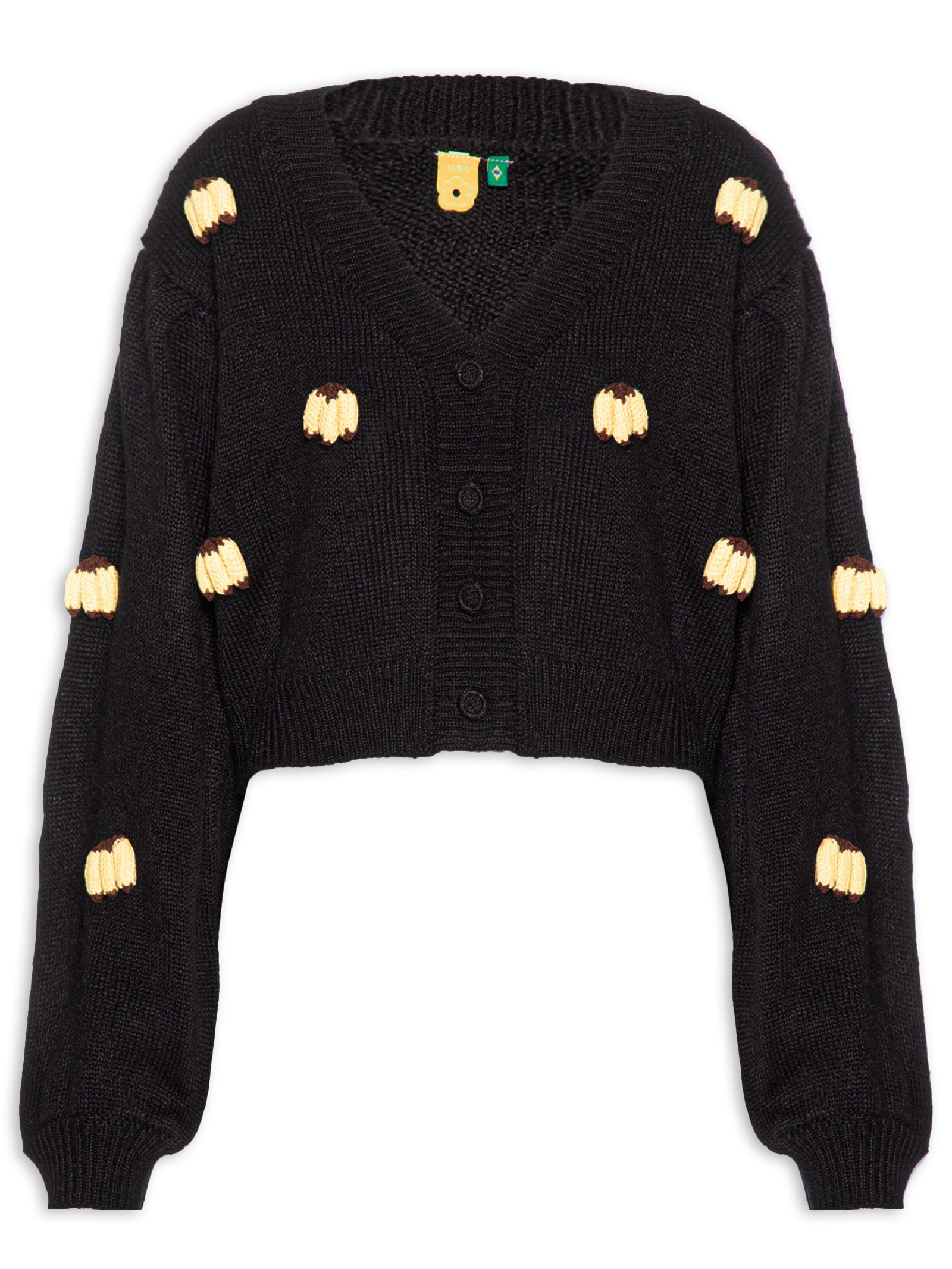 Cardigan Feminino Tricot Artesanal Banana Preto Farm